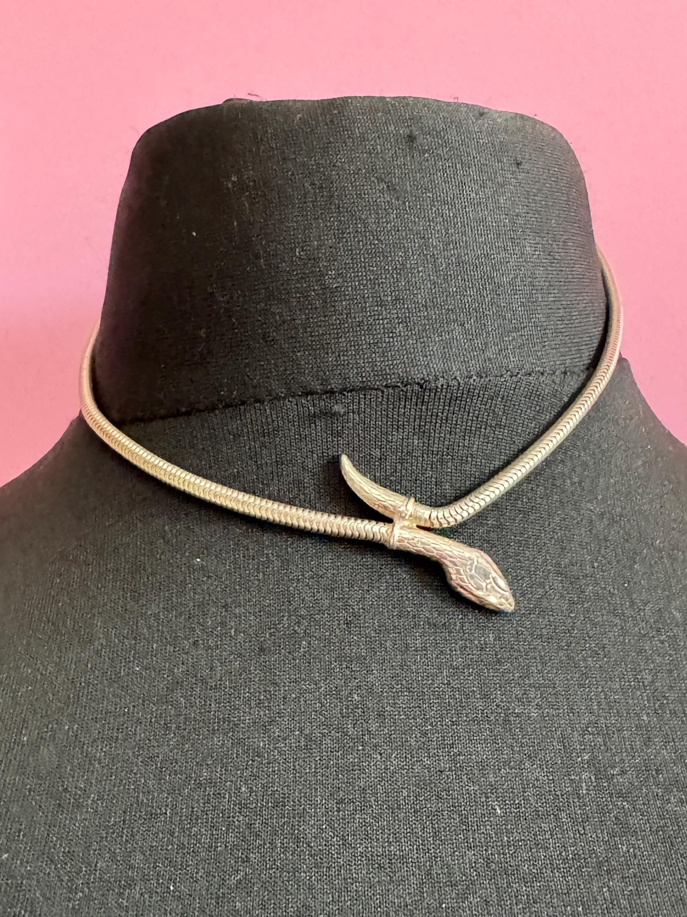 Vintage 925 silver snake head choker necklace 39.5cm