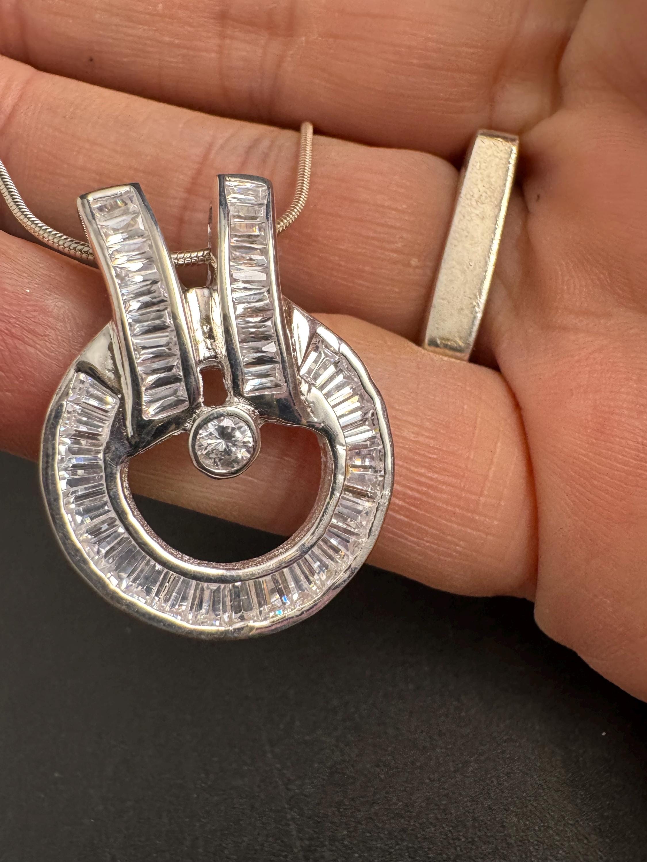 925 binder sterling silver baguette diamanté pendant necklace