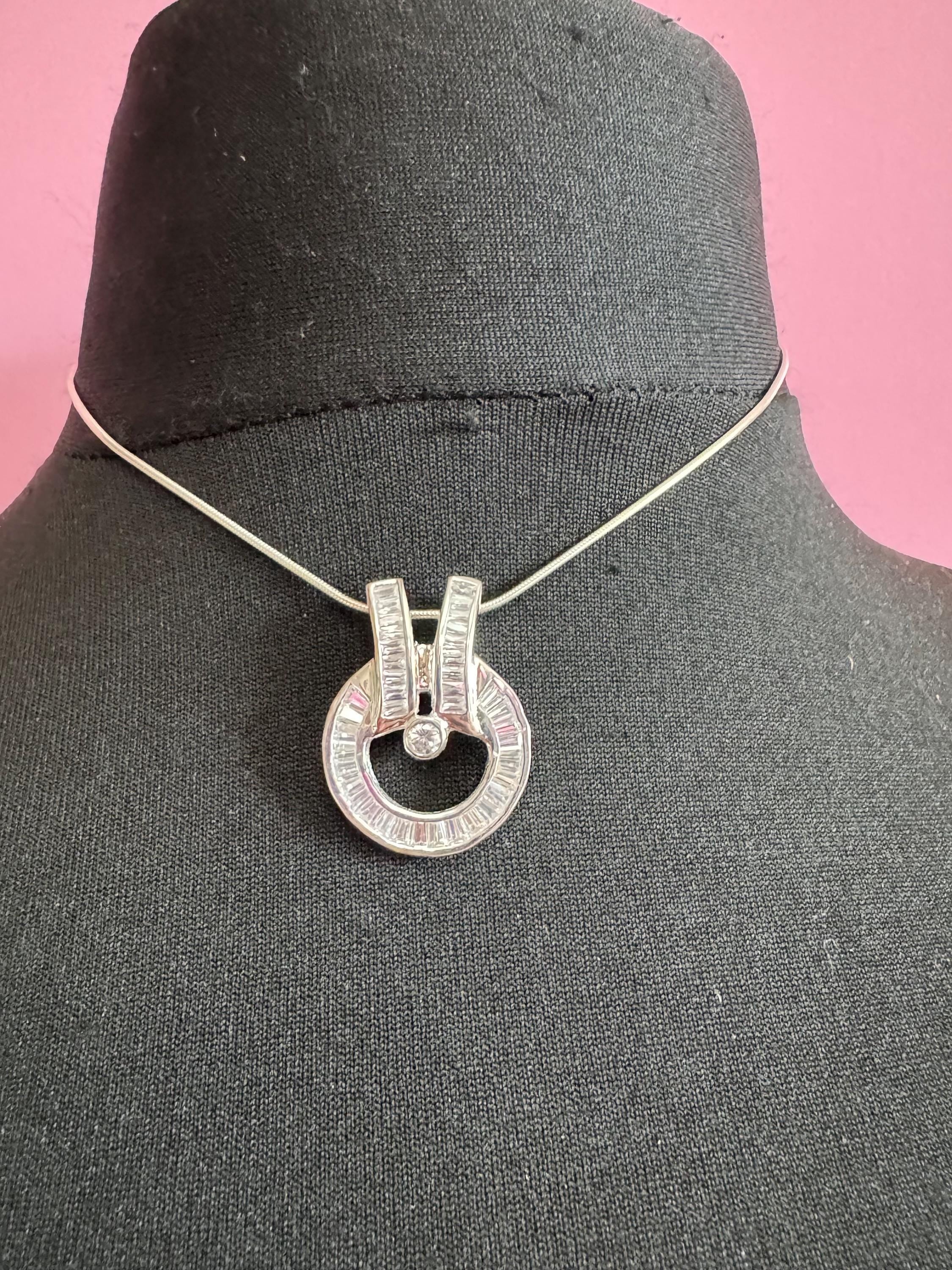 925 binder sterling silver baguette diamanté pendant necklace