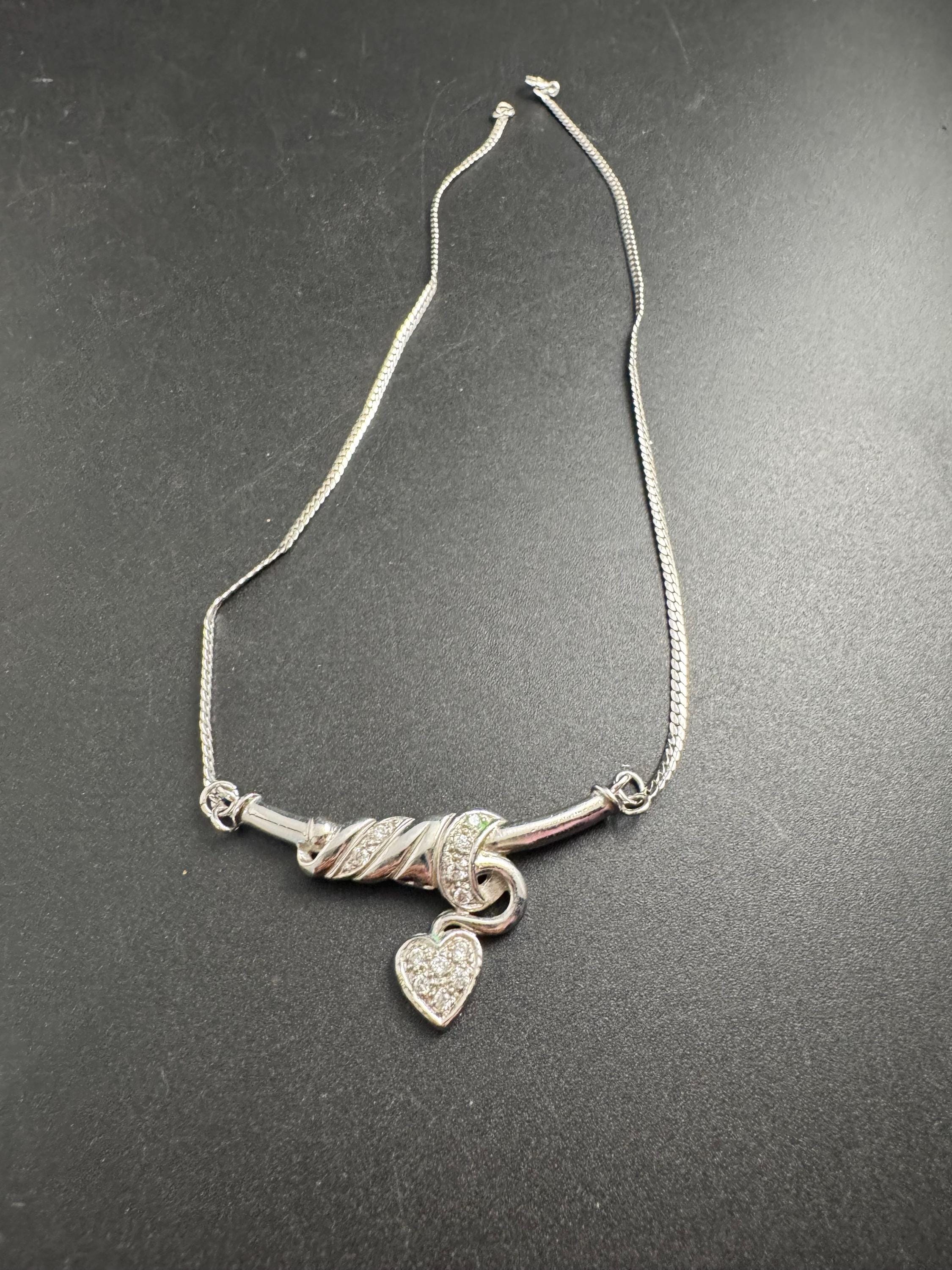 925 sterling silver love heart diamanté pendant necklace