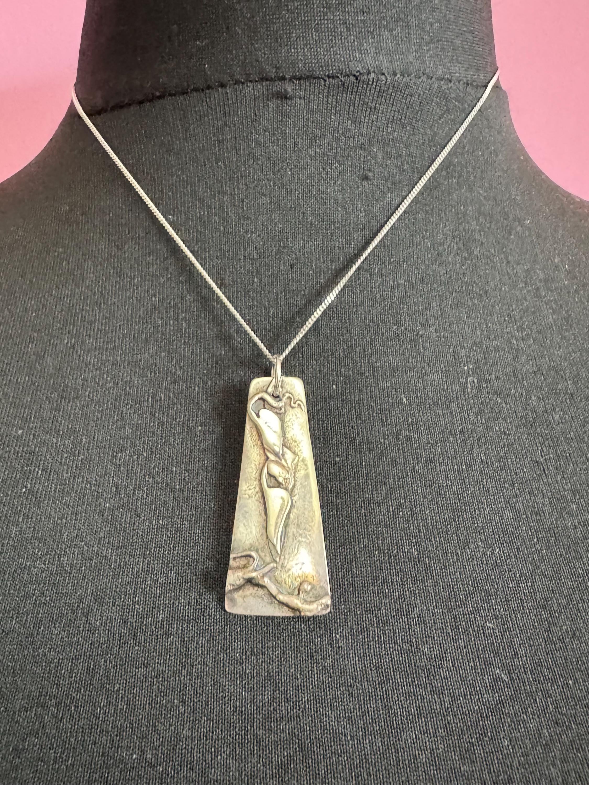 Vintage Brutalist Sterling Silver Pendant Necklace: Abstract Modernist Design
