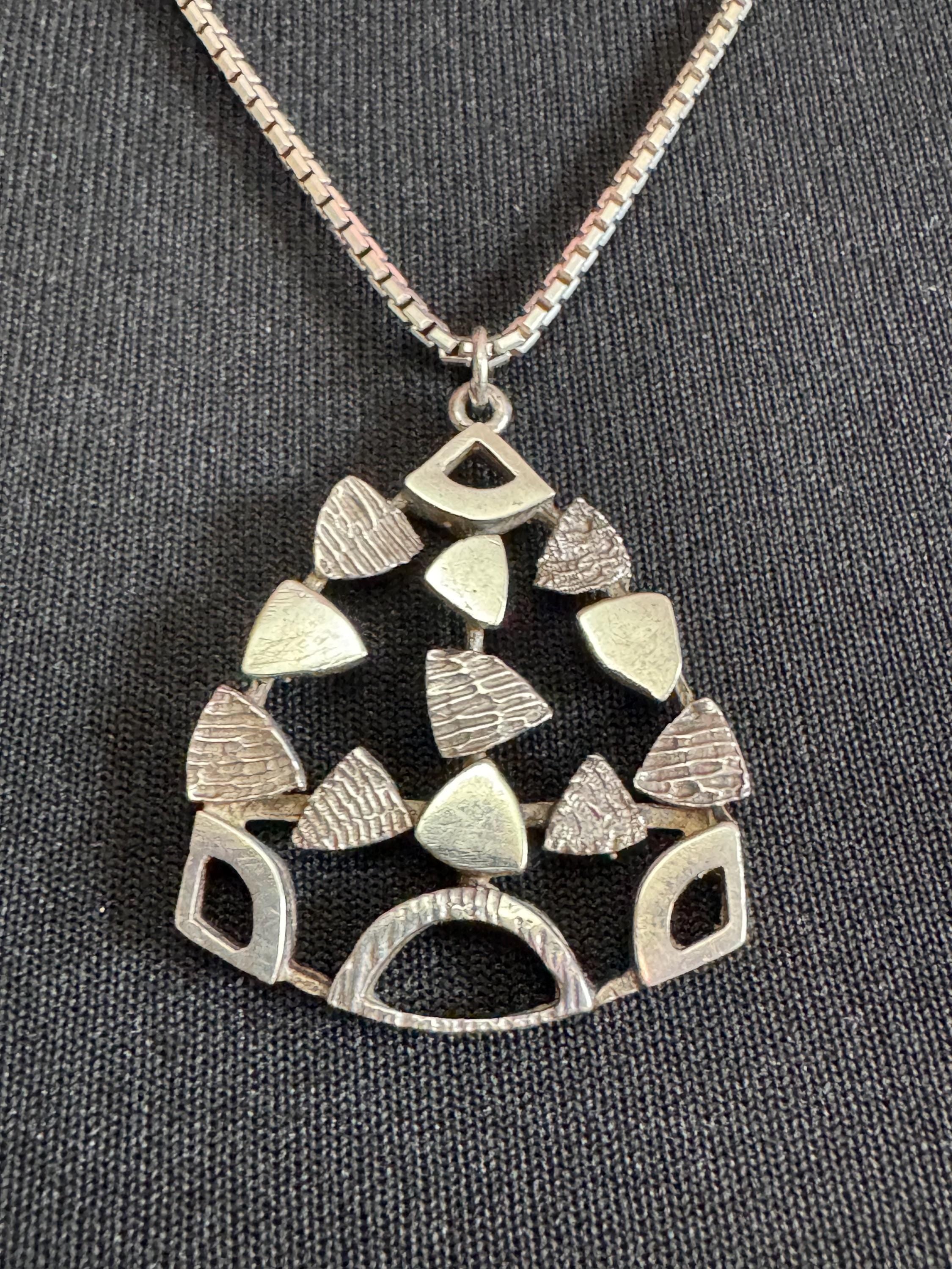Sterling silver 925 modernist abstract pendant necklace, full hallmarks