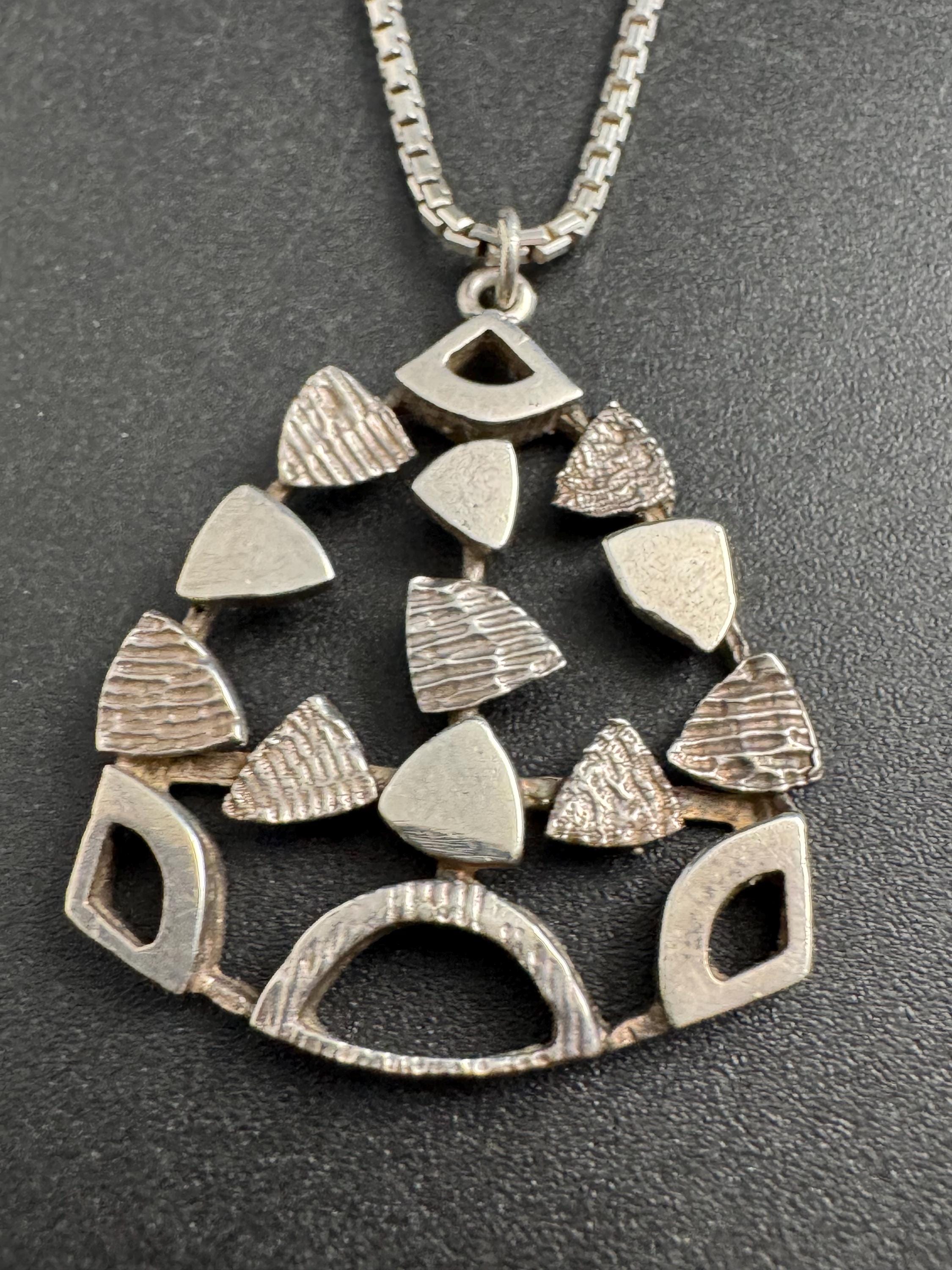Sterling silver 925 modernist abstract pendant necklace, full hallmarks