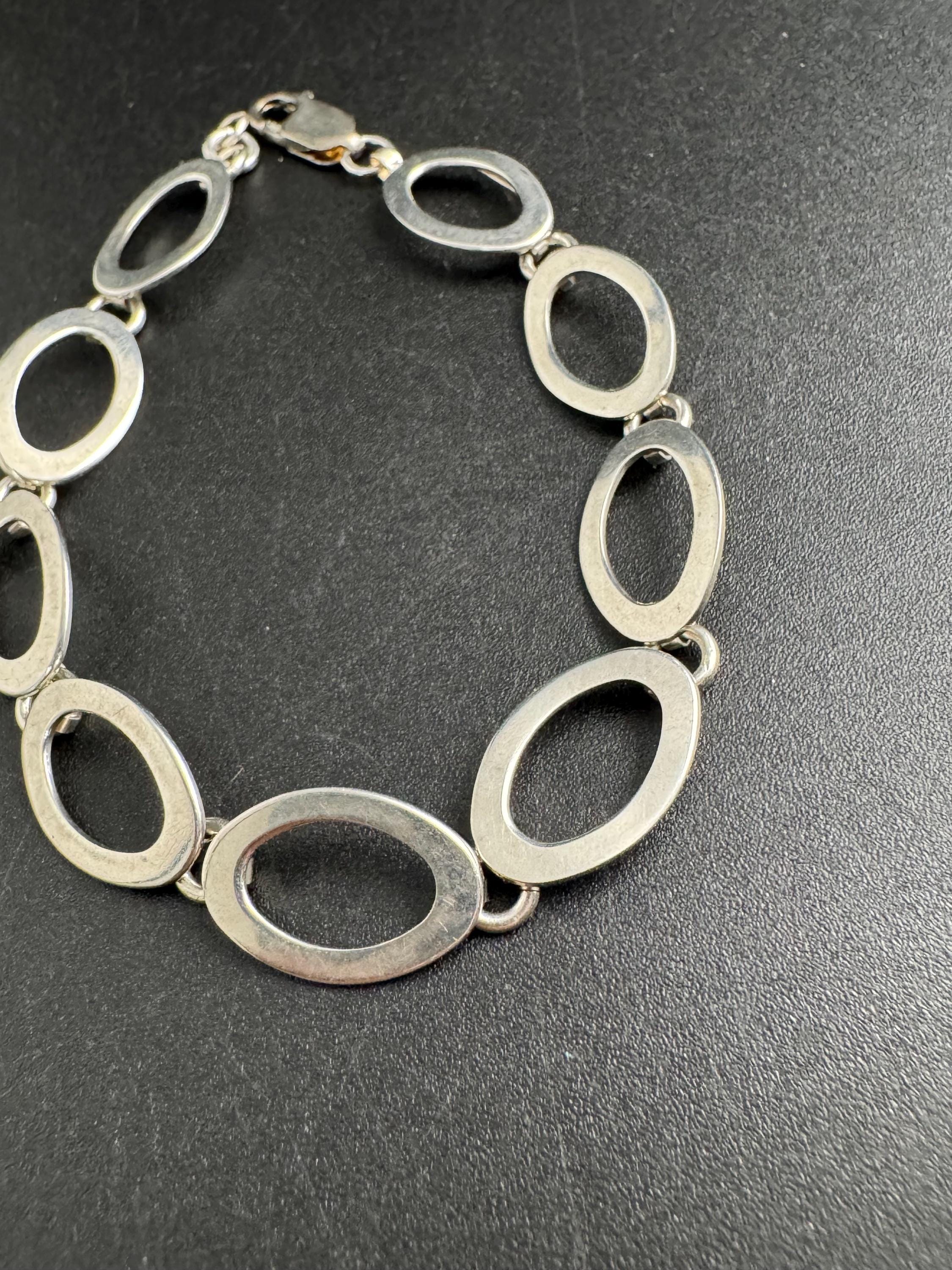 925 sterling silver modernist hoops panel link bracelet 19.5cm long