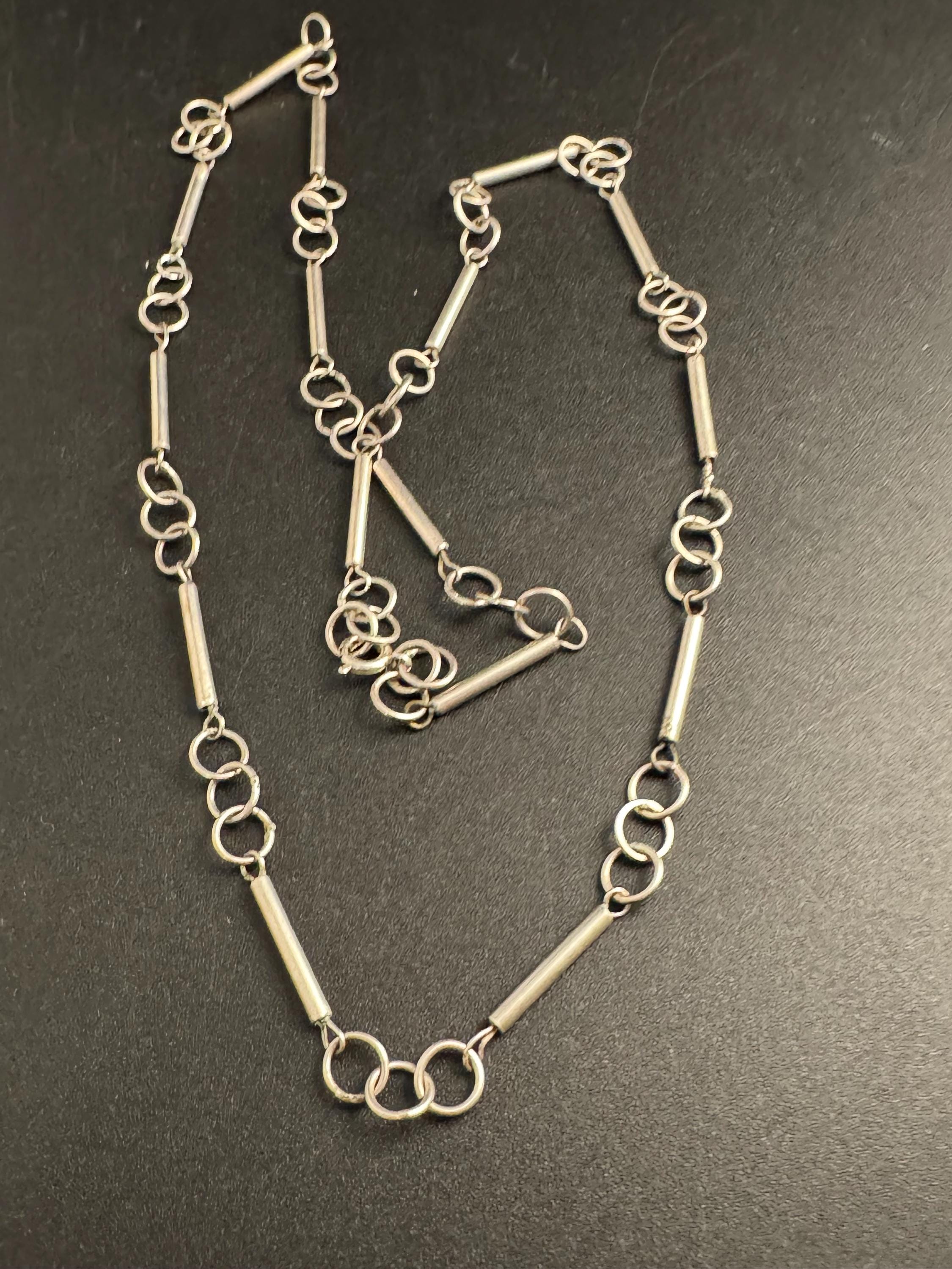925 Sterling silver link bar station chain, necklace 13 grams 61.5cm