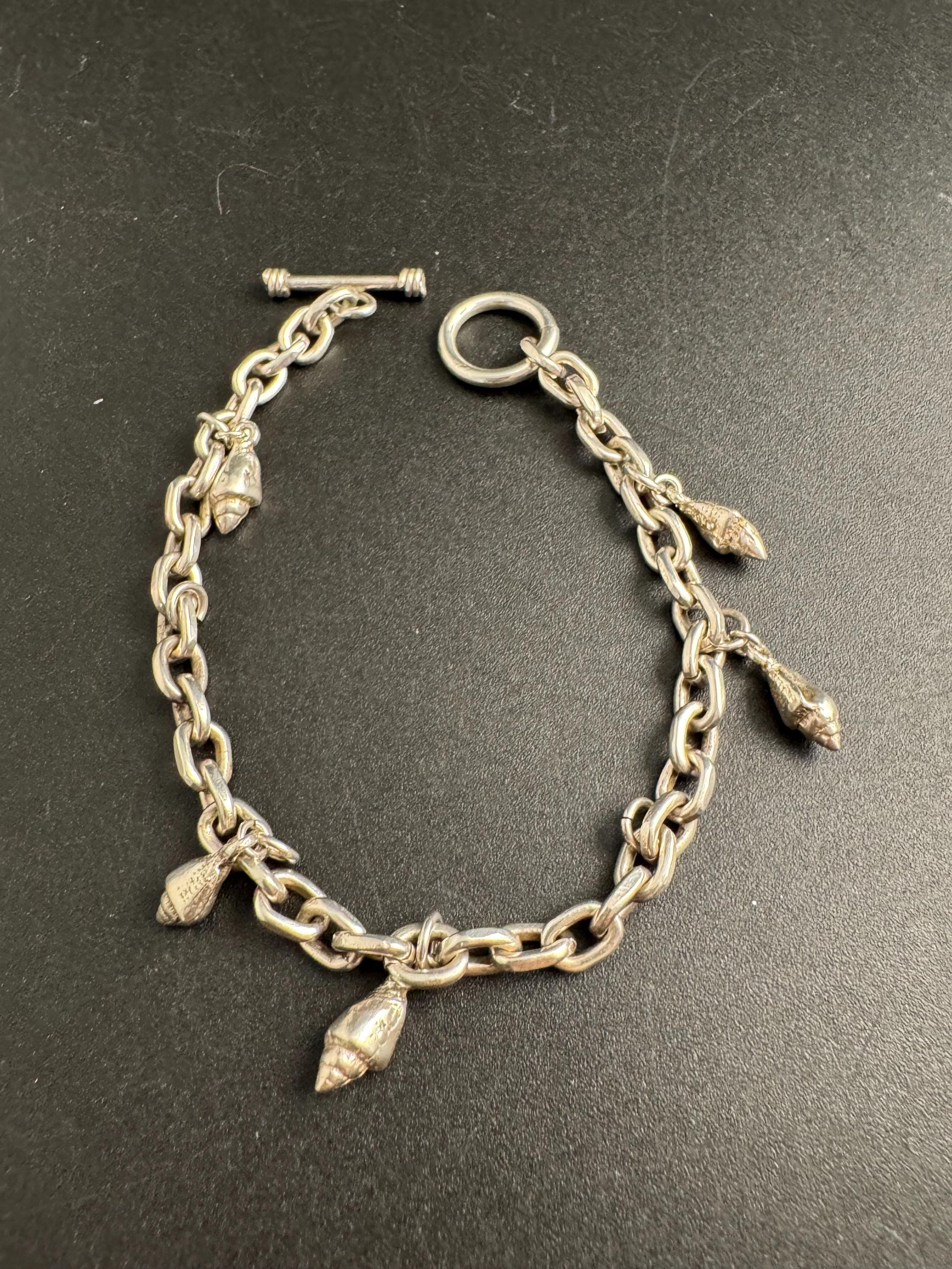 Vintage 925 sterling silver nautical seashell charm bracelet
