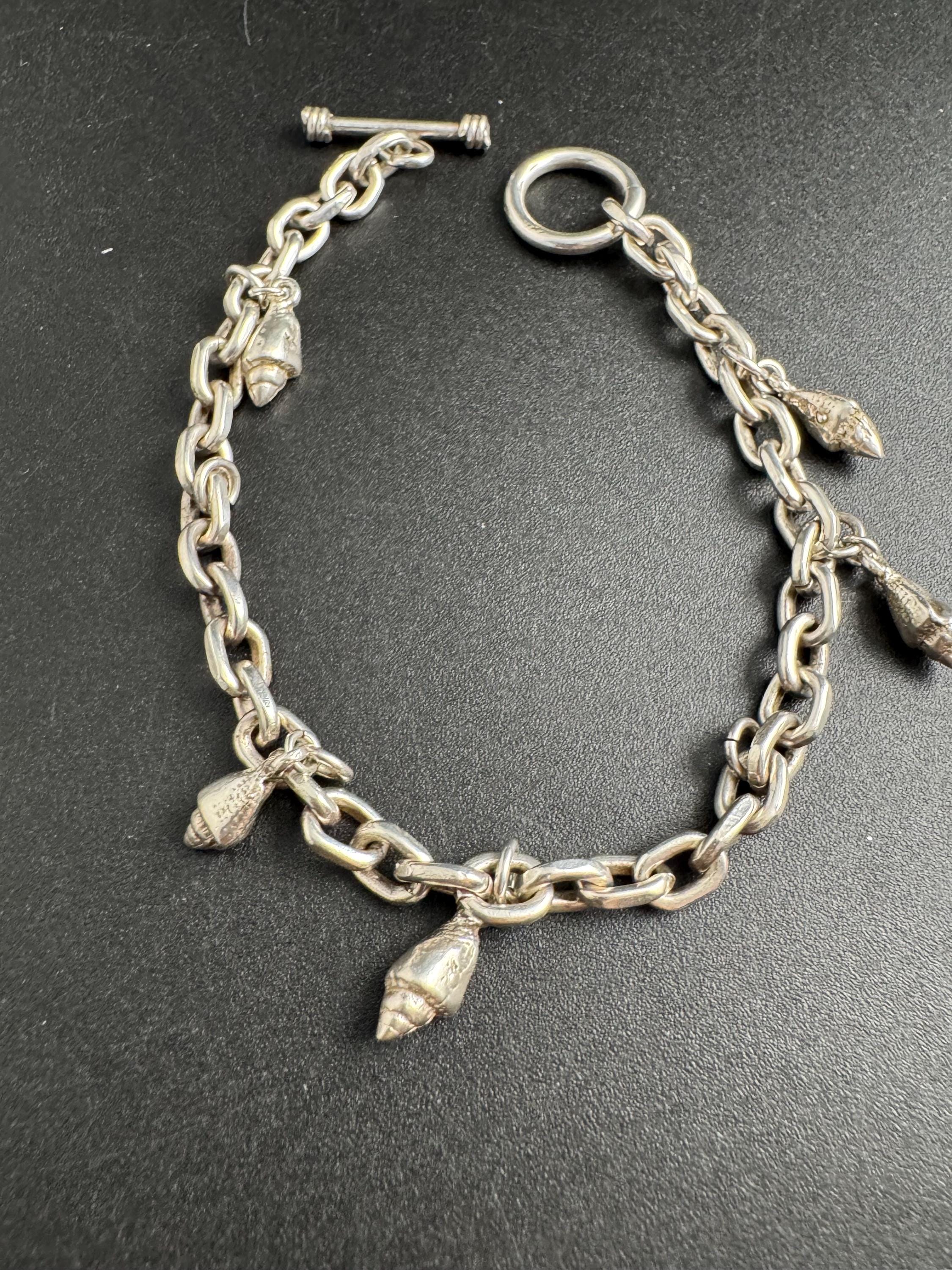 Vintage 925 sterling silver nautical seashell charm bracelet