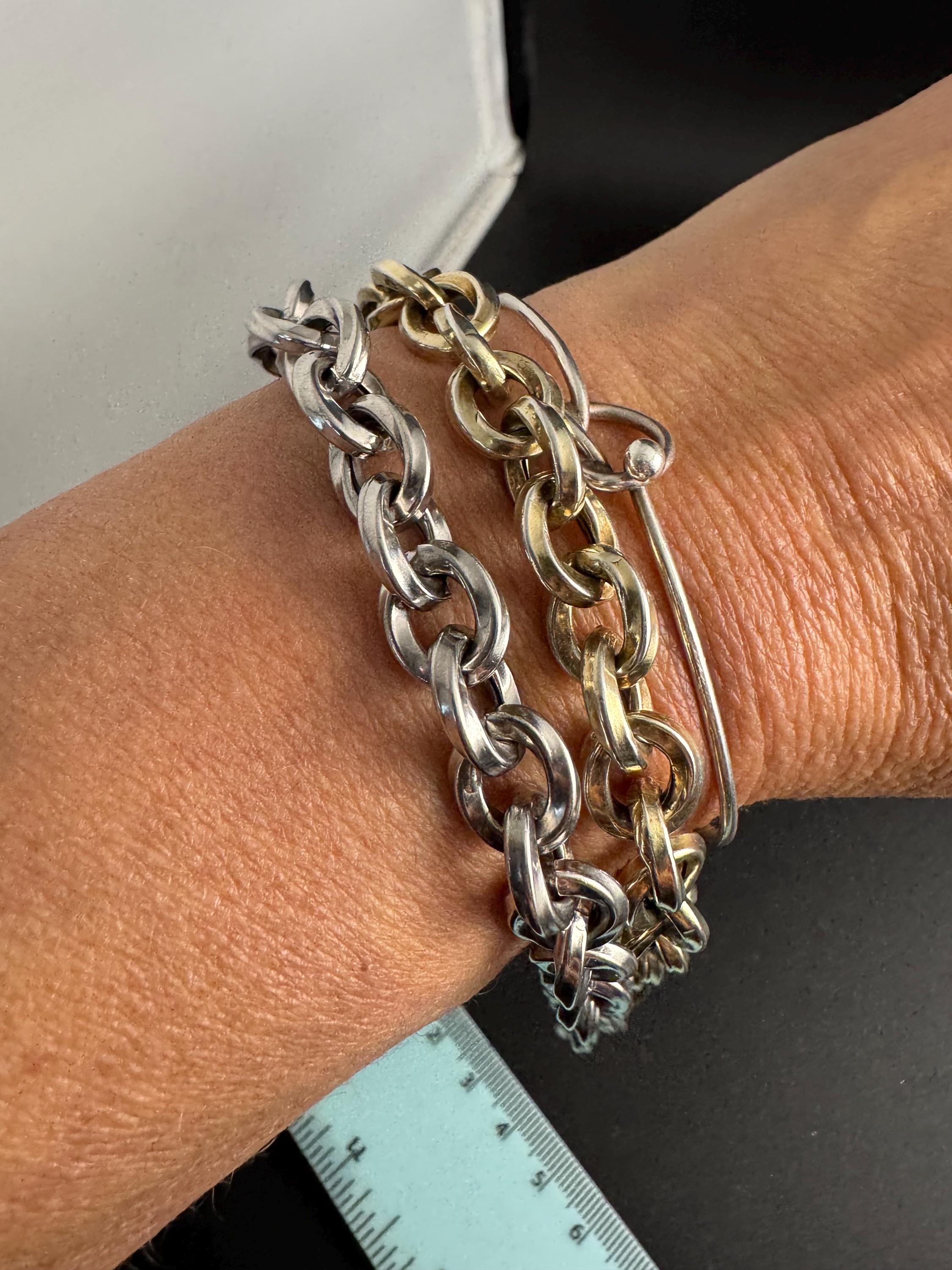 925 sterling silver and gilt gold plated chunky double cable link bracelet , modernist