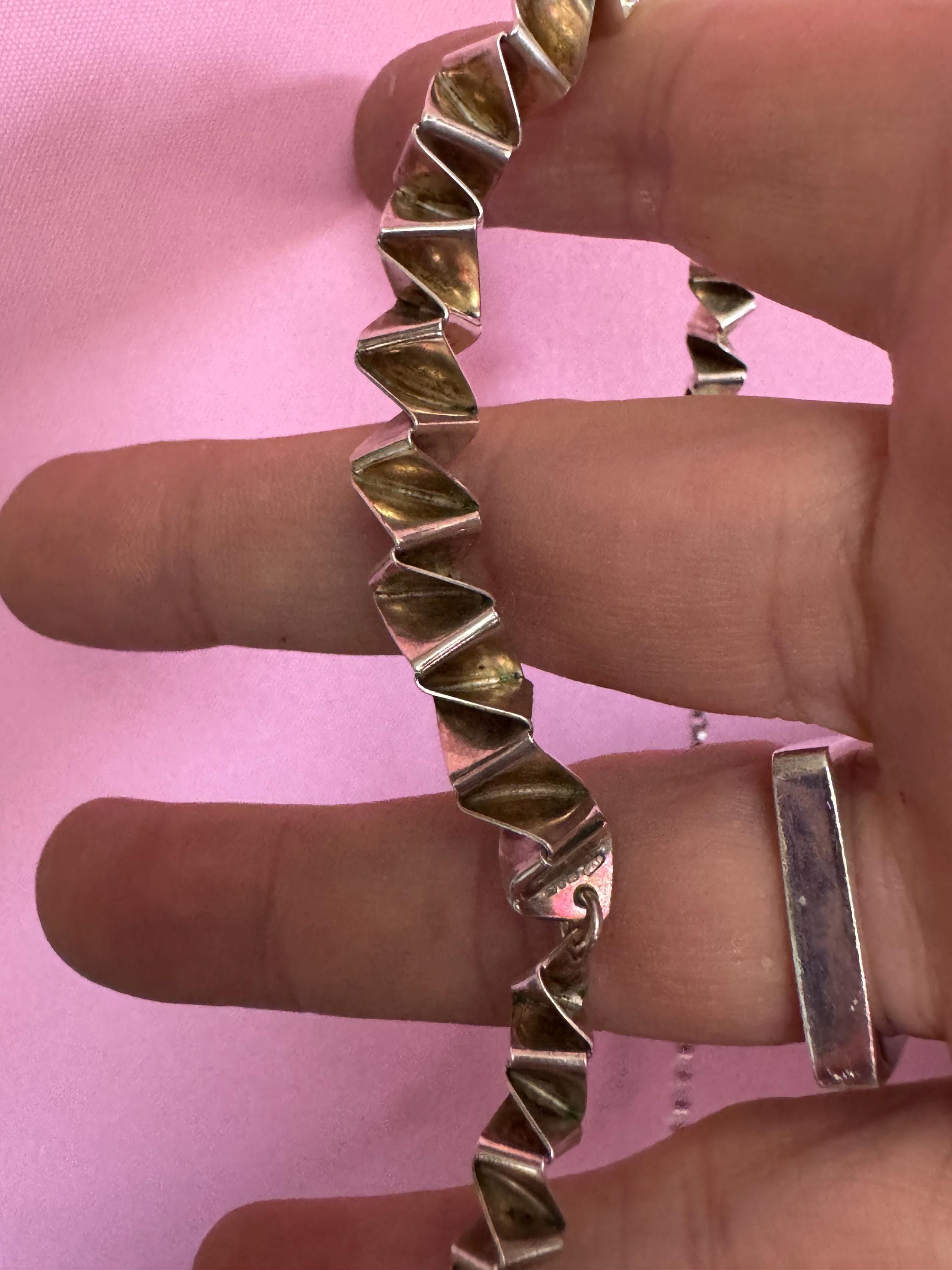 Petite chunky Artisan vintage 925 sterling silver modernist choker necklace 38cm