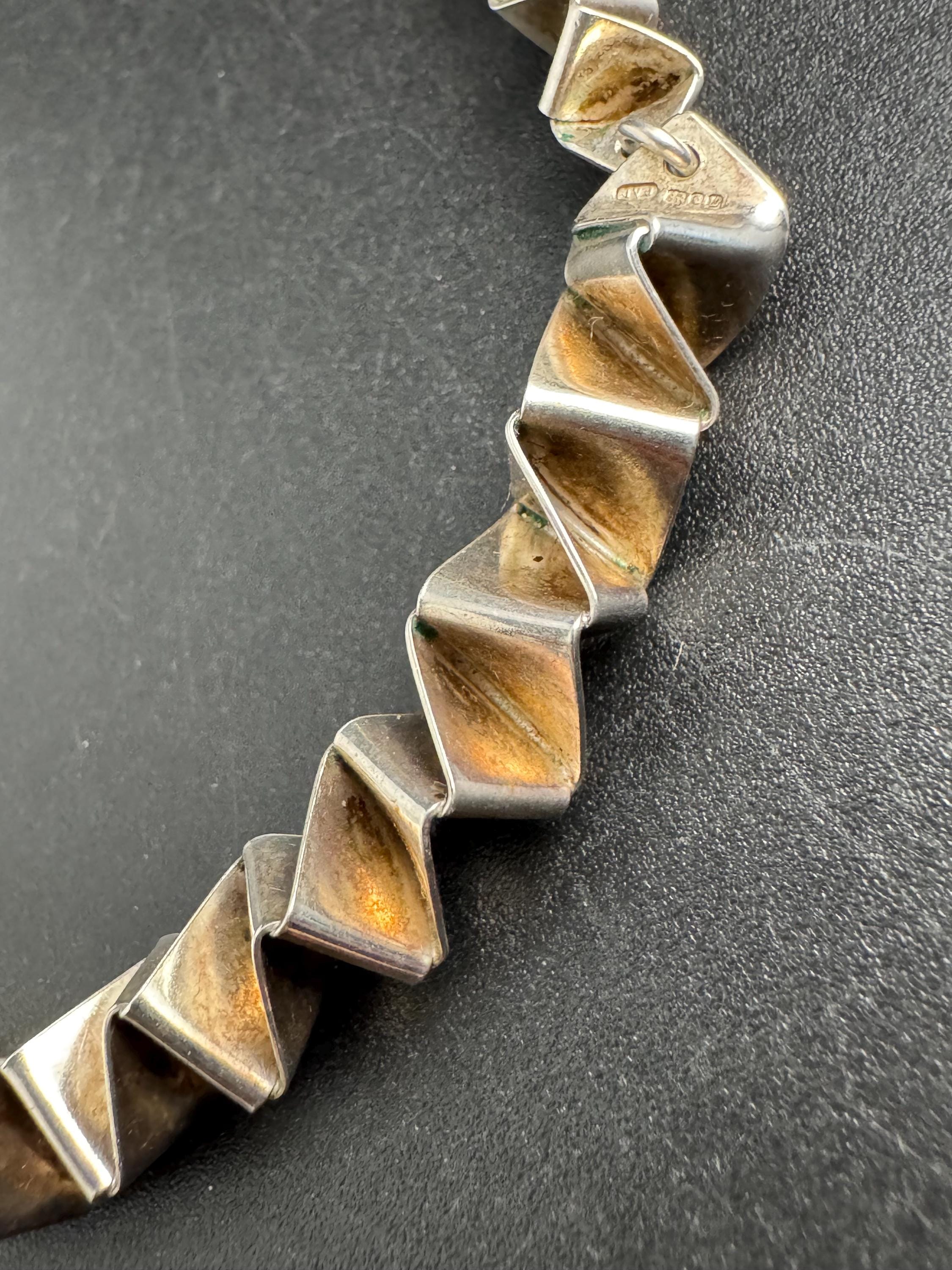 Petite chunky Artisan vintage 925 sterling silver modernist choker necklace 38cm