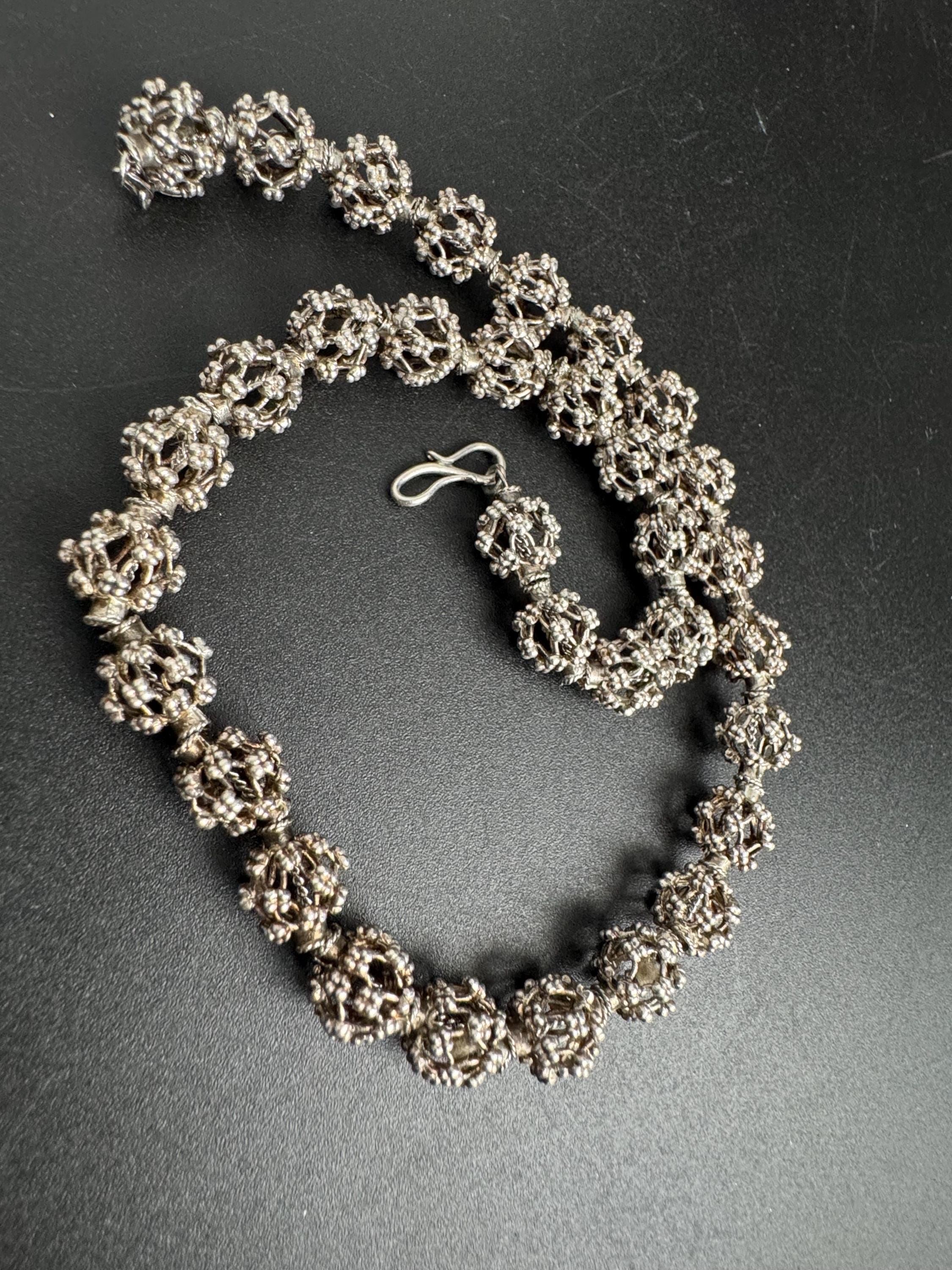 Vintage 835 continental Silver brutalist ball bead necklace read description