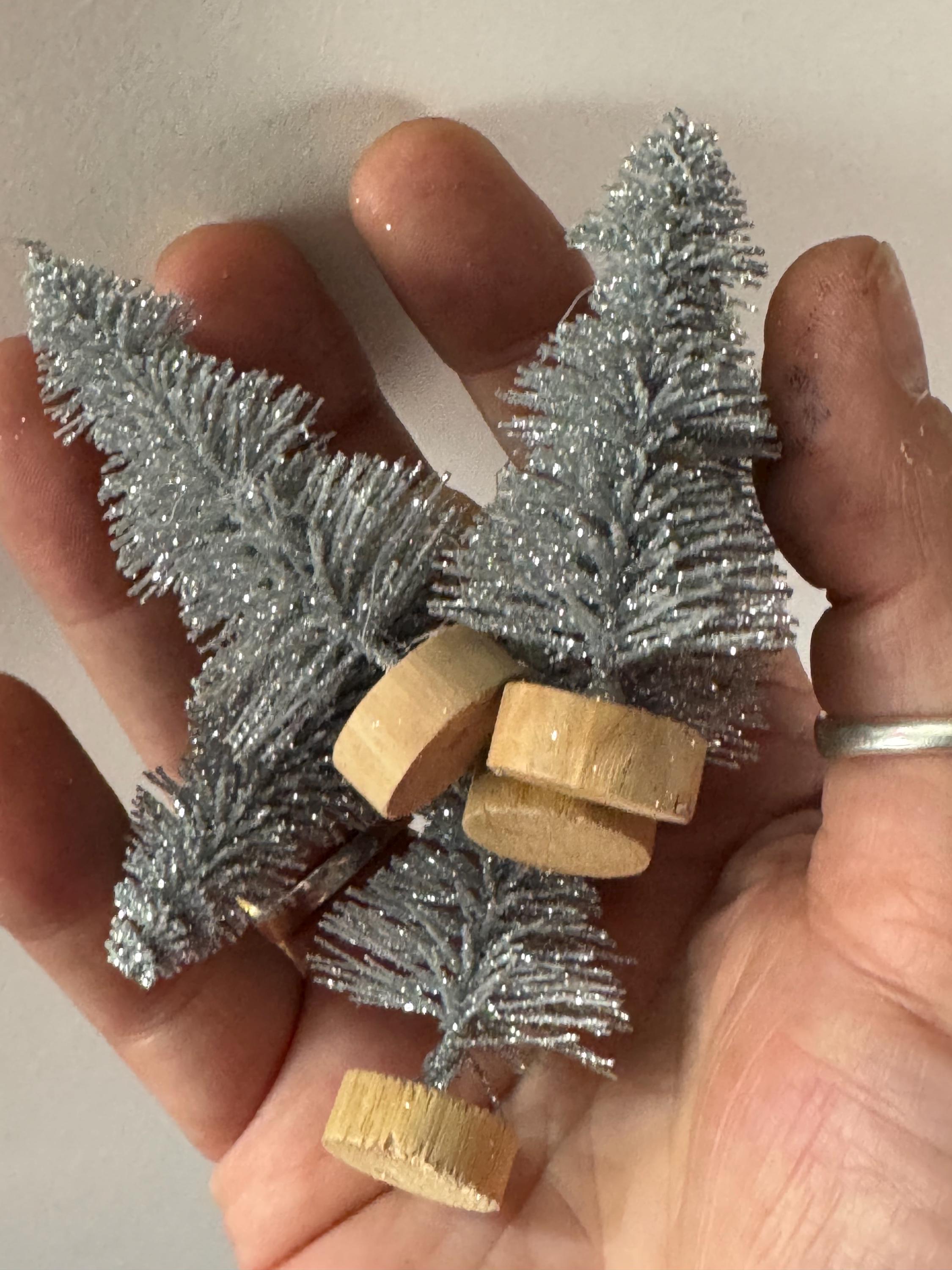 Miniature silver Christmas Tree Cake Toppers: 6cm Craft Trees (Set of 5)