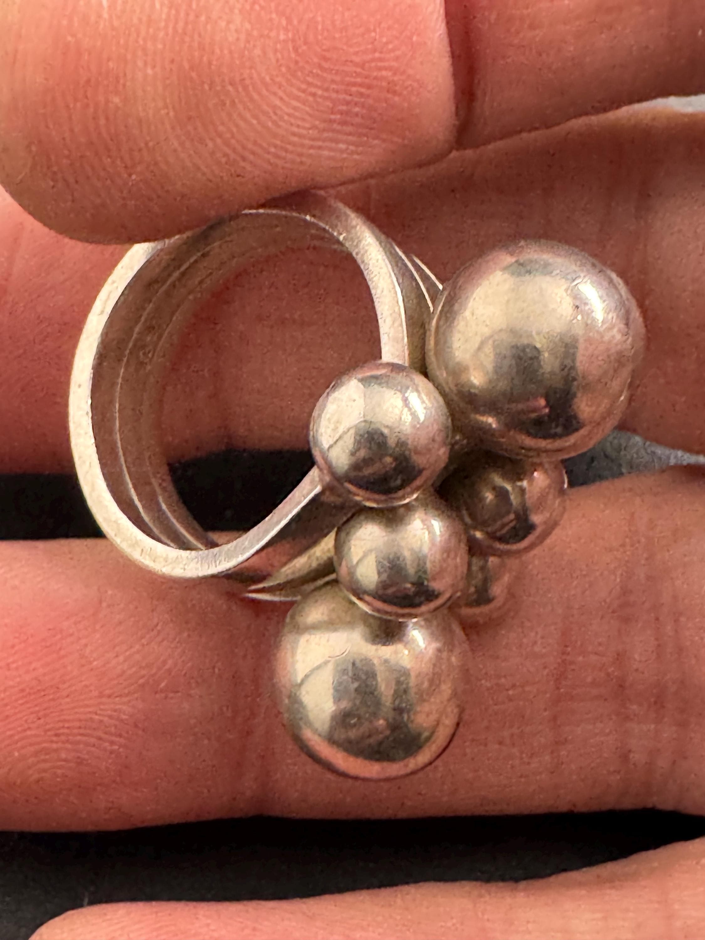 SIZE N.5 sterling silver ladies modernist sphere ball ring 12.8gm,