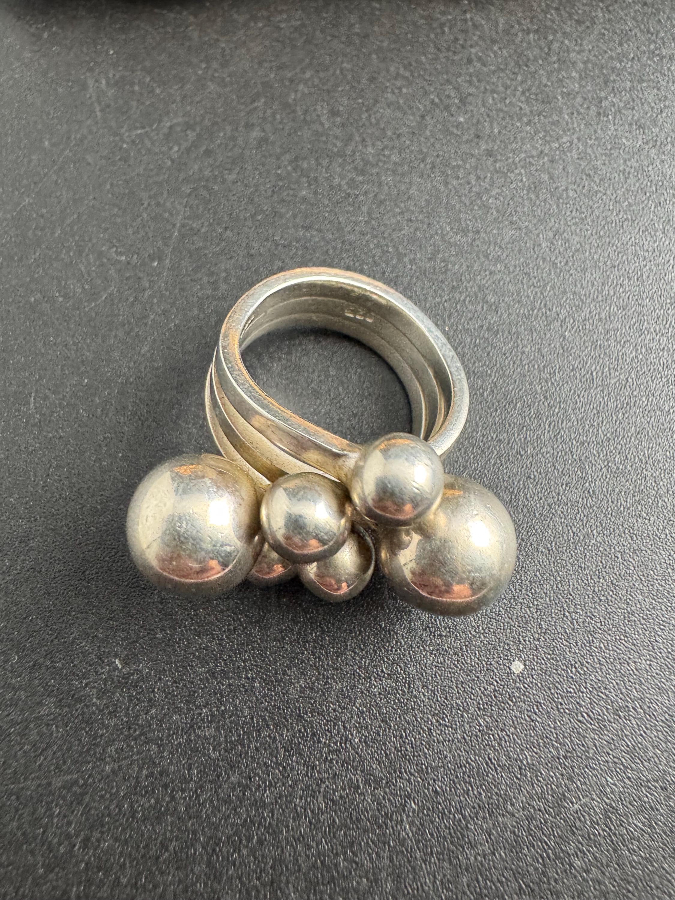 SIZE N.5 sterling silver ladies modernist sphere ball ring 12.8gm,