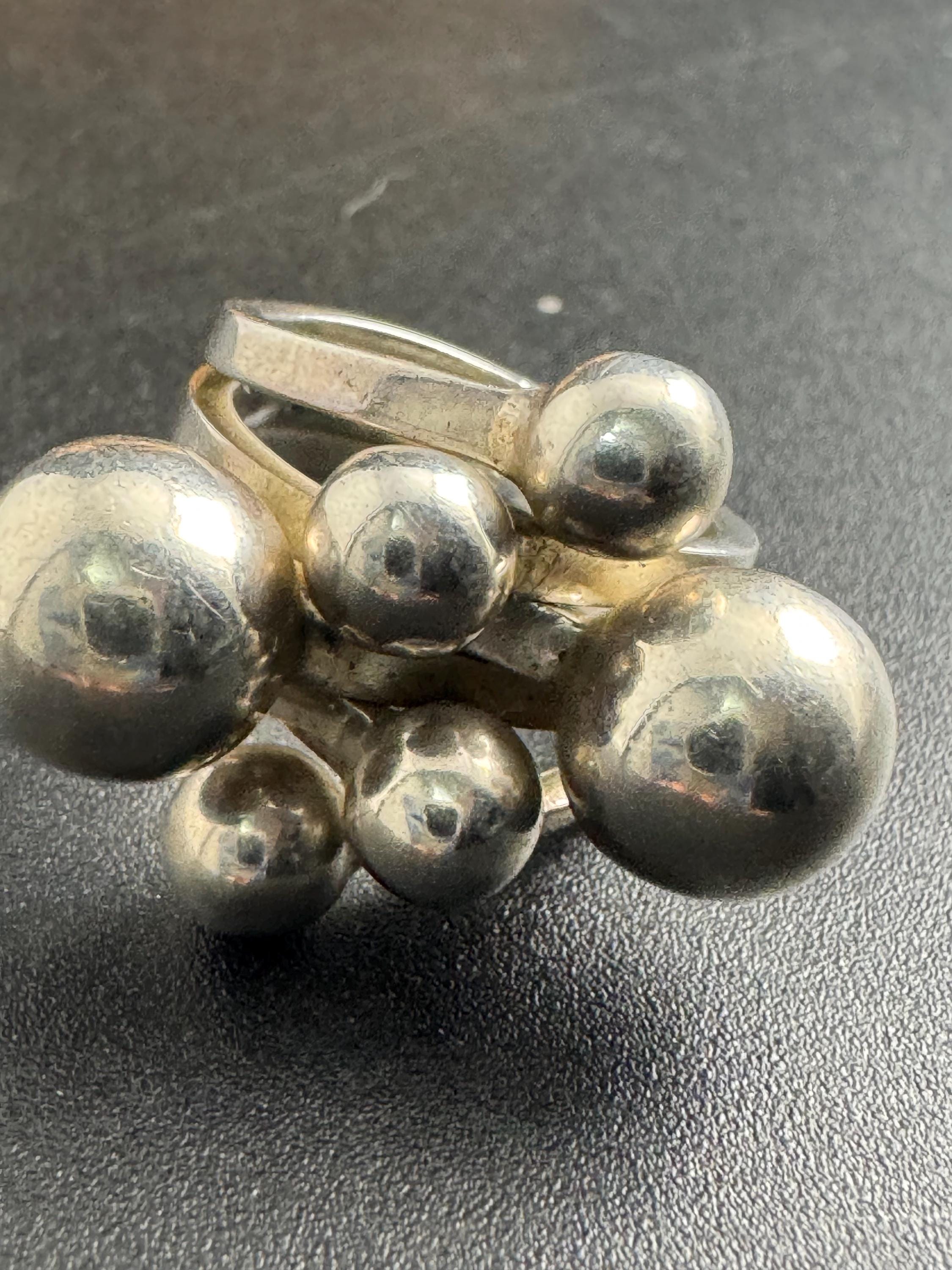 SIZE N.5 sterling silver ladies modernist sphere ball ring 12.8gm,