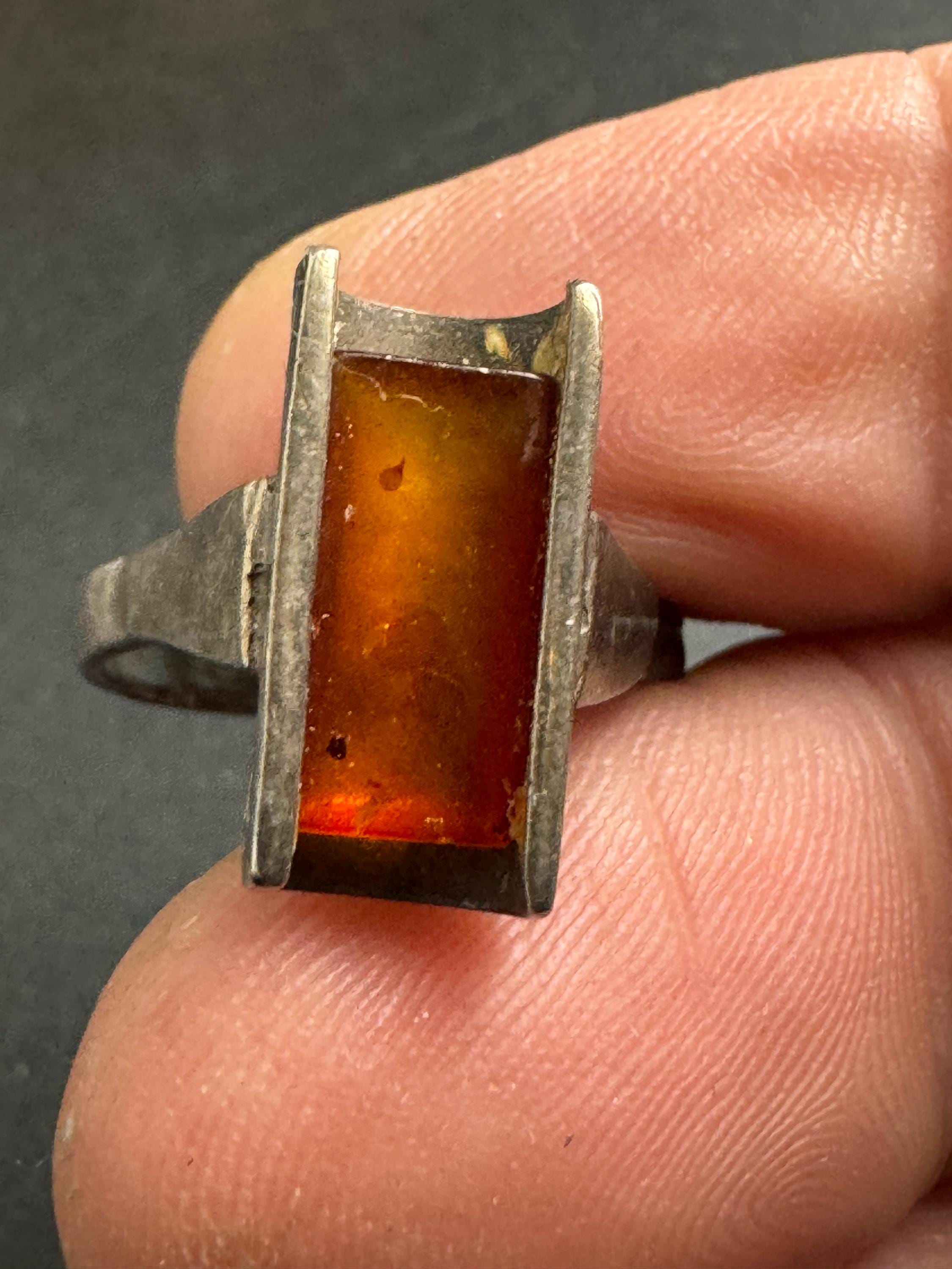 Uk size O 925 sterling silver modernist orange bark ring 3.6 grams
