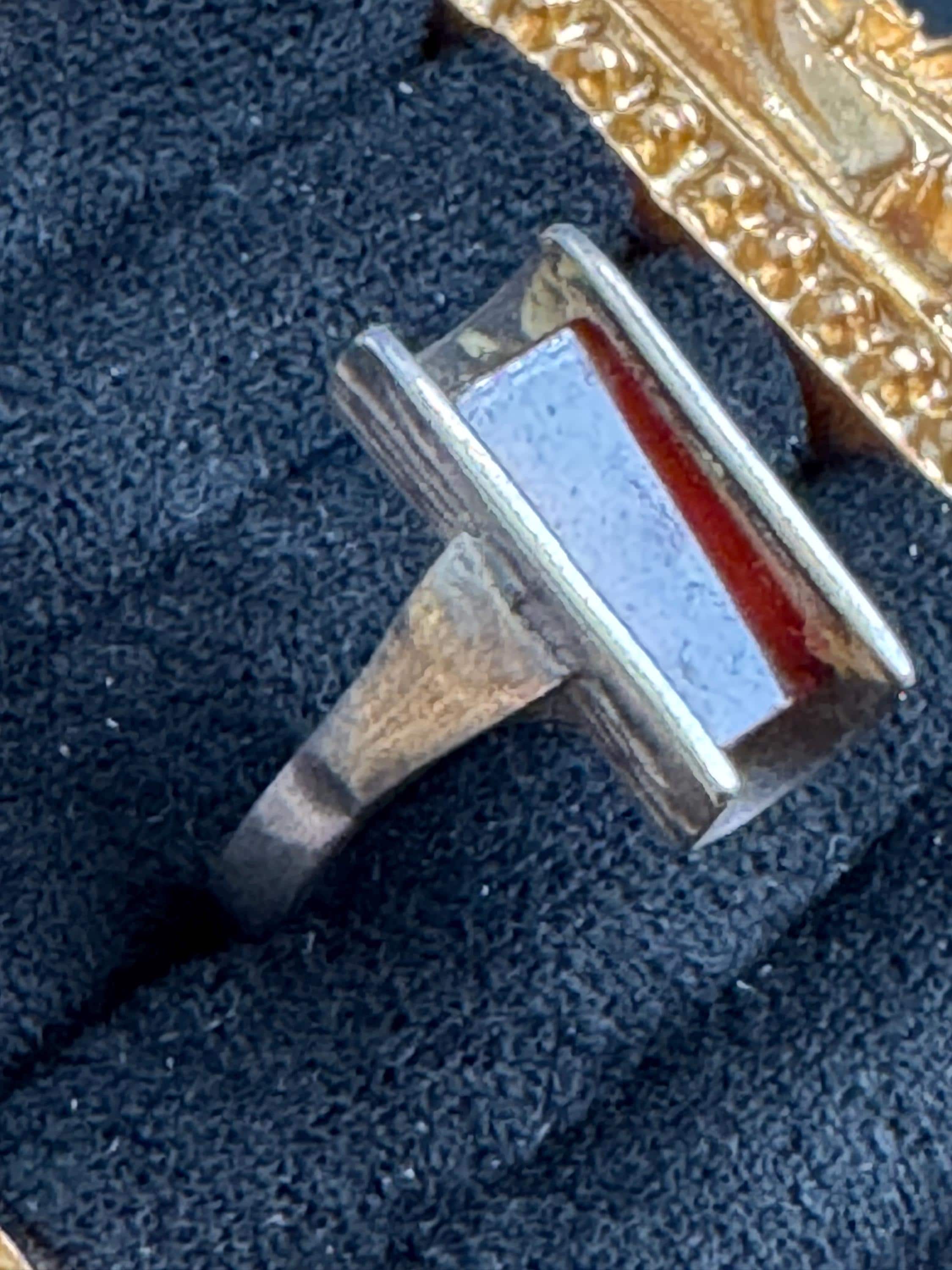 Uk size O 925 sterling silver modernist orange bark ring 3.6 grams