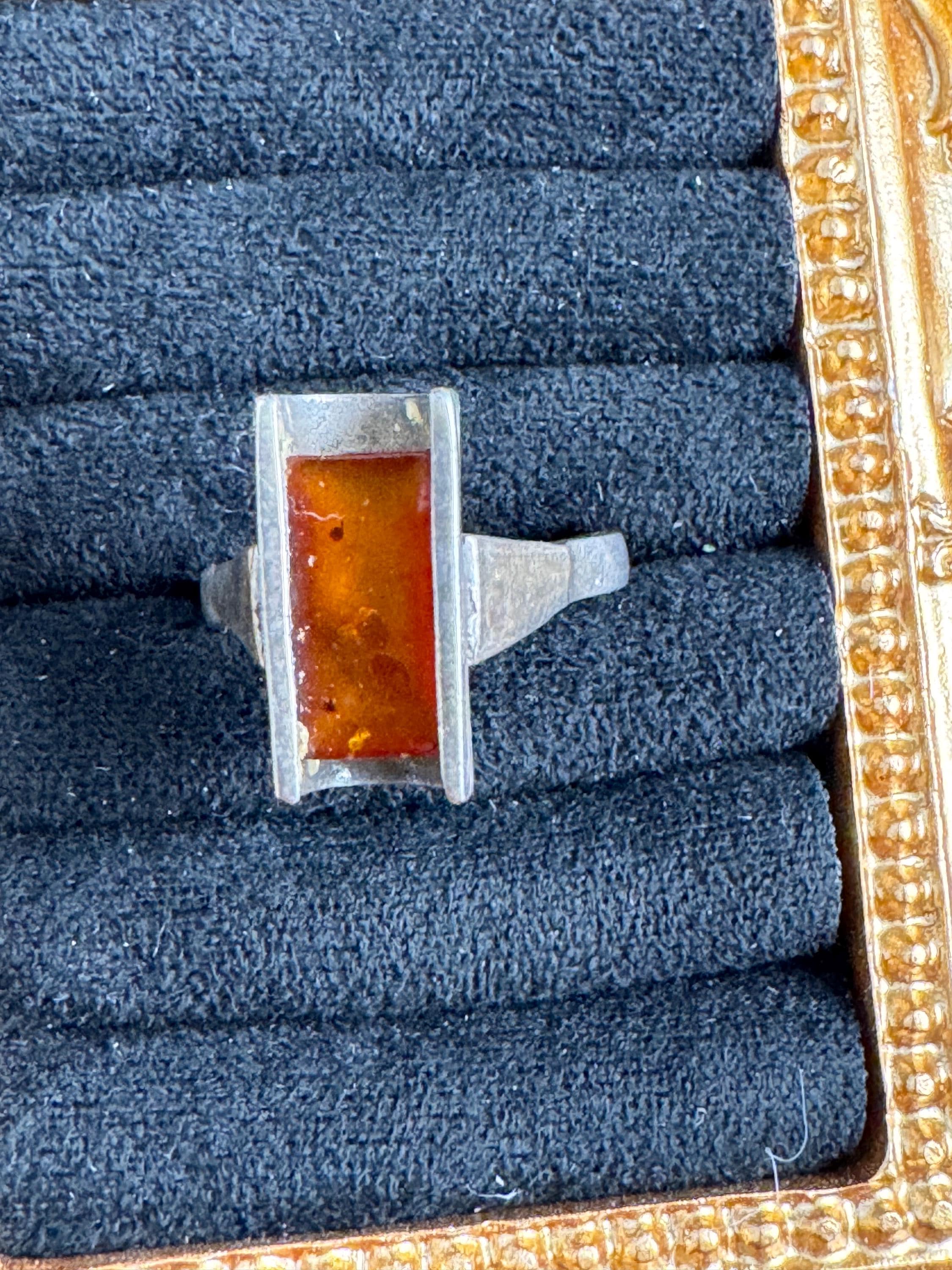 Uk size O 925 sterling silver modernist orange bark ring 3.6 grams