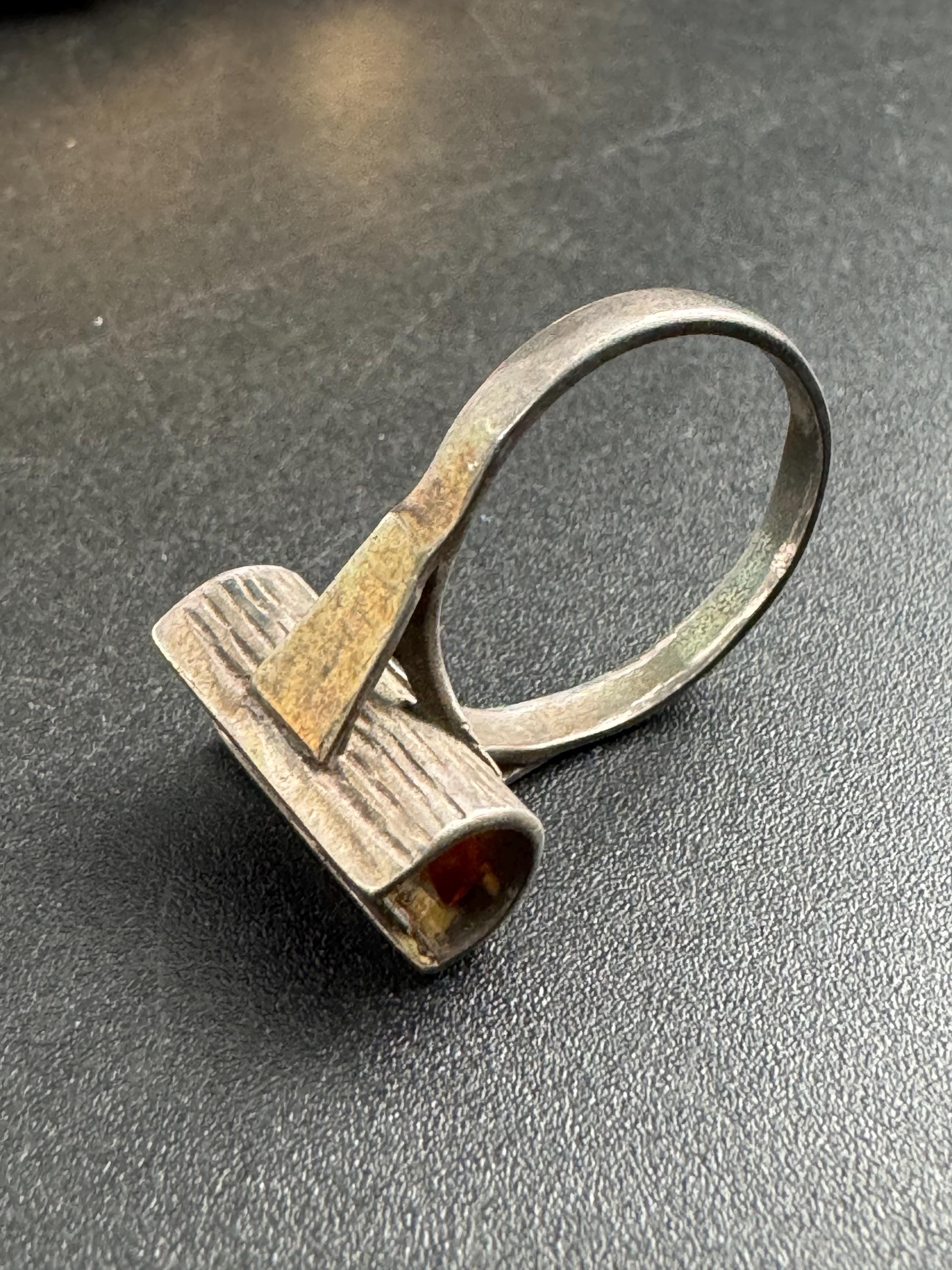 Uk size O 925 sterling silver modernist orange bark ring 3.6 grams
