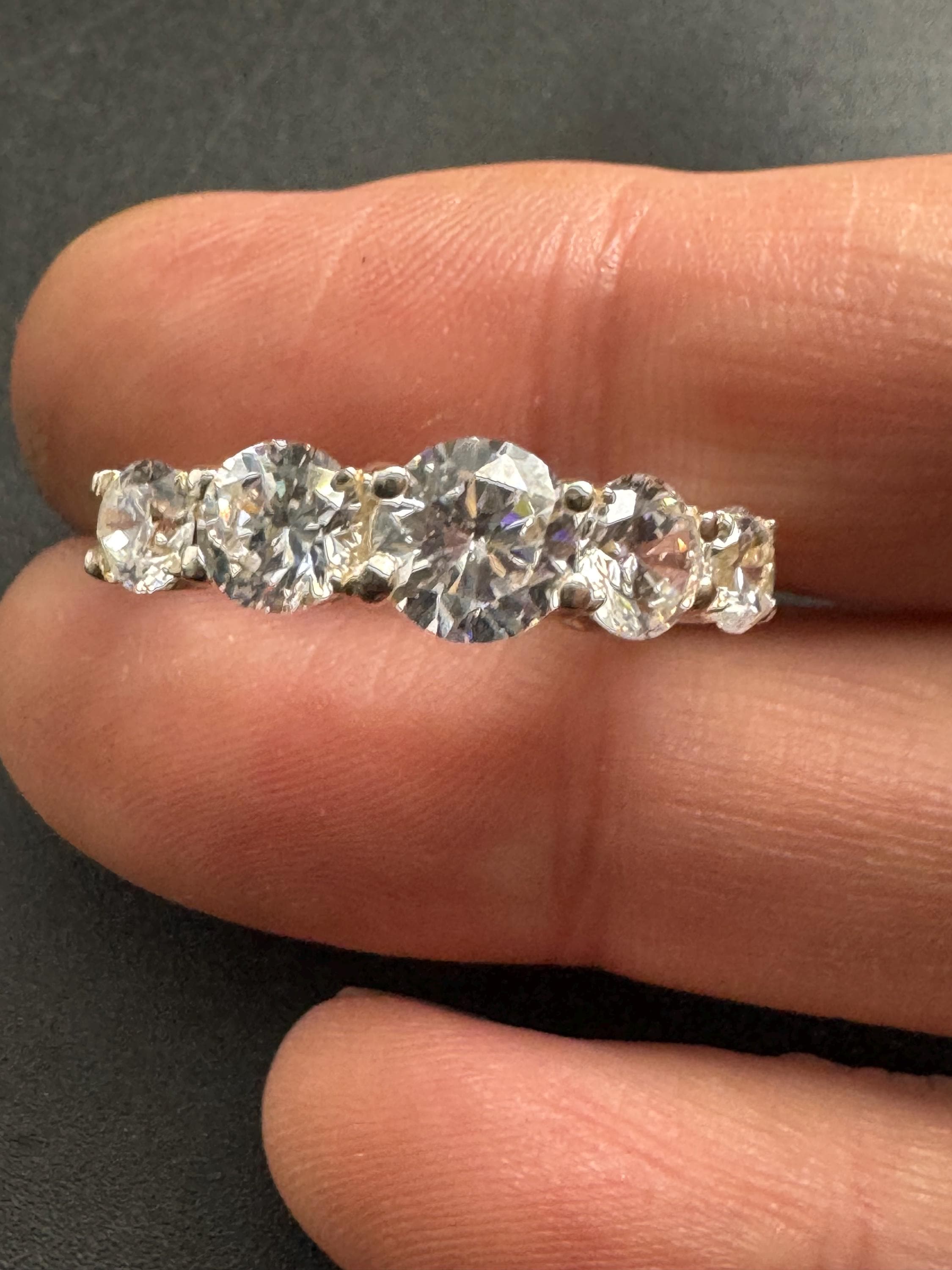 vintage clear stone diamanté cocktail ring 925 sterling silver size p.5