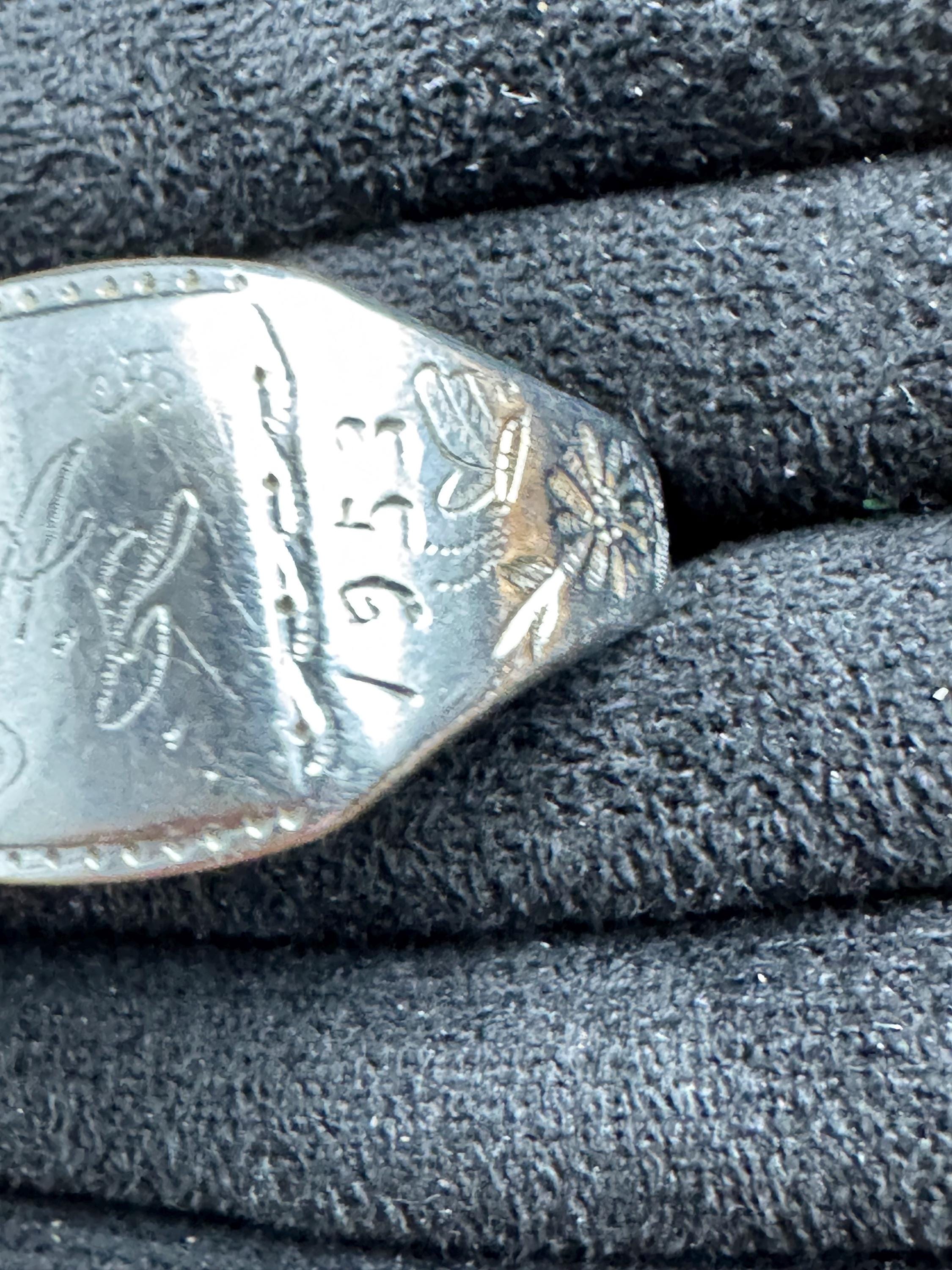 1953 Korean War men’s military 925 silver signet ring, hand etched size UK T