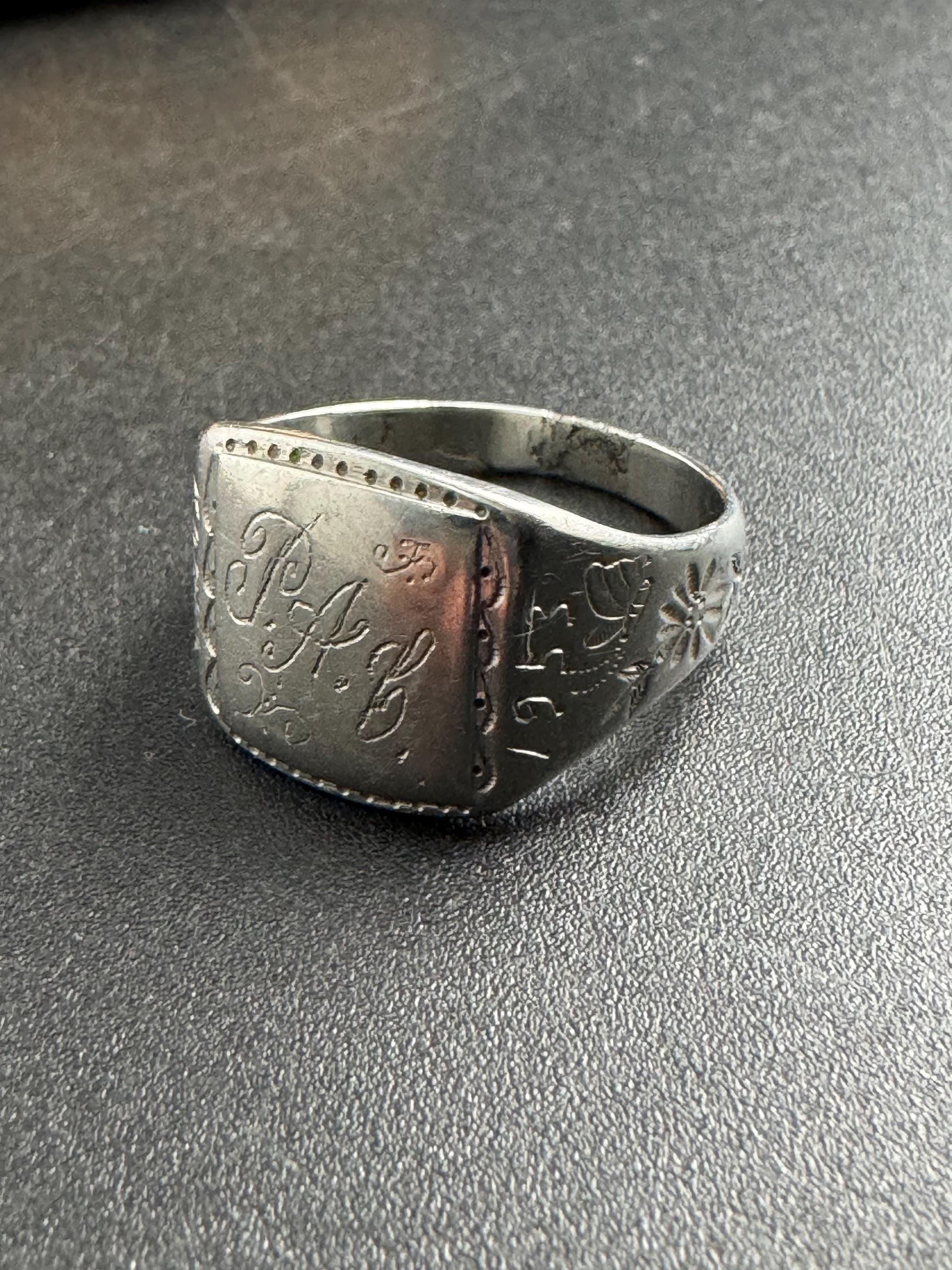 1953 Korean War men’s military 925 silver signet ring, hand etched size UK T