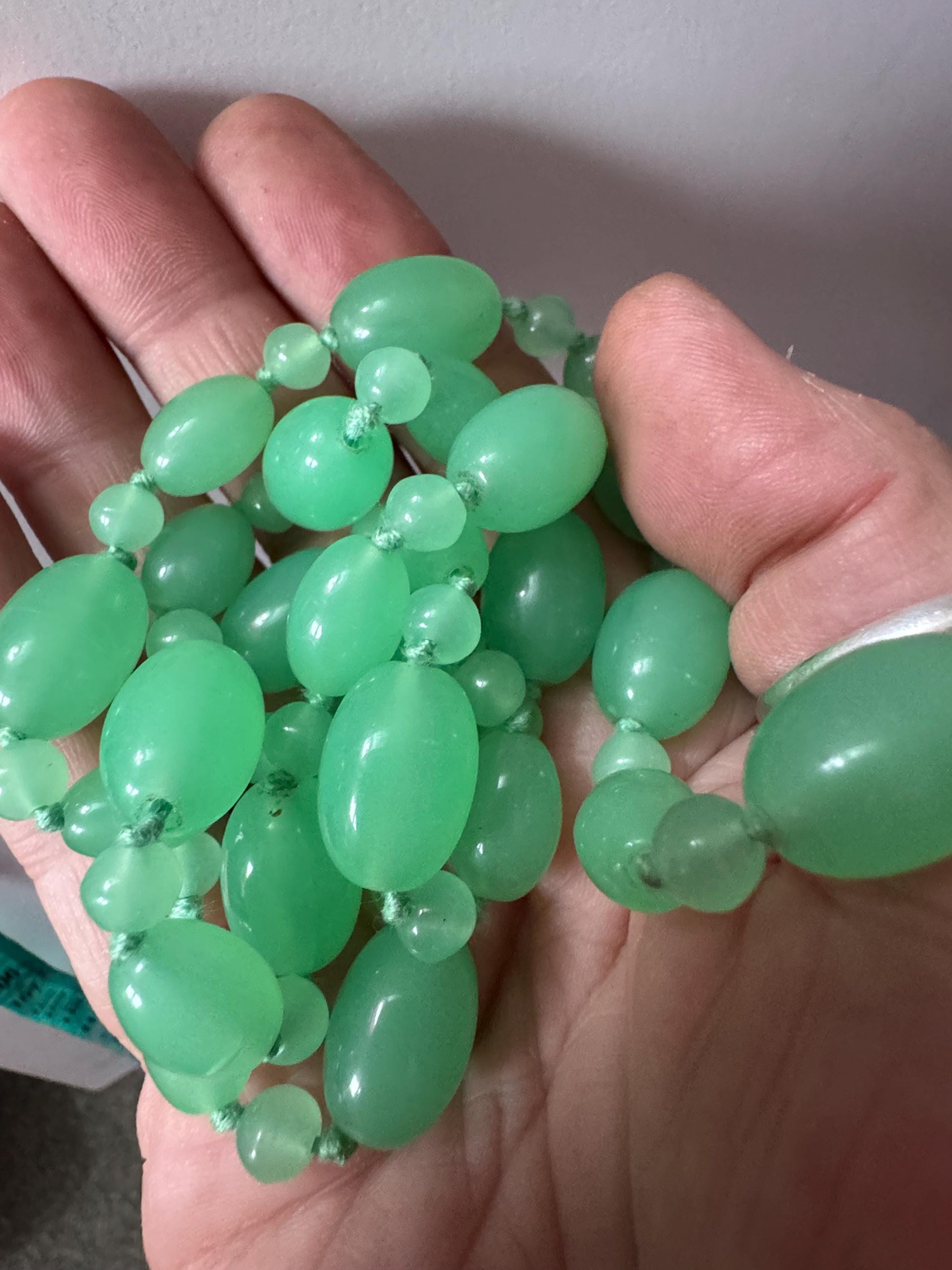 vintage Uranium UV glass beaded necklace 80cm, Czech beads