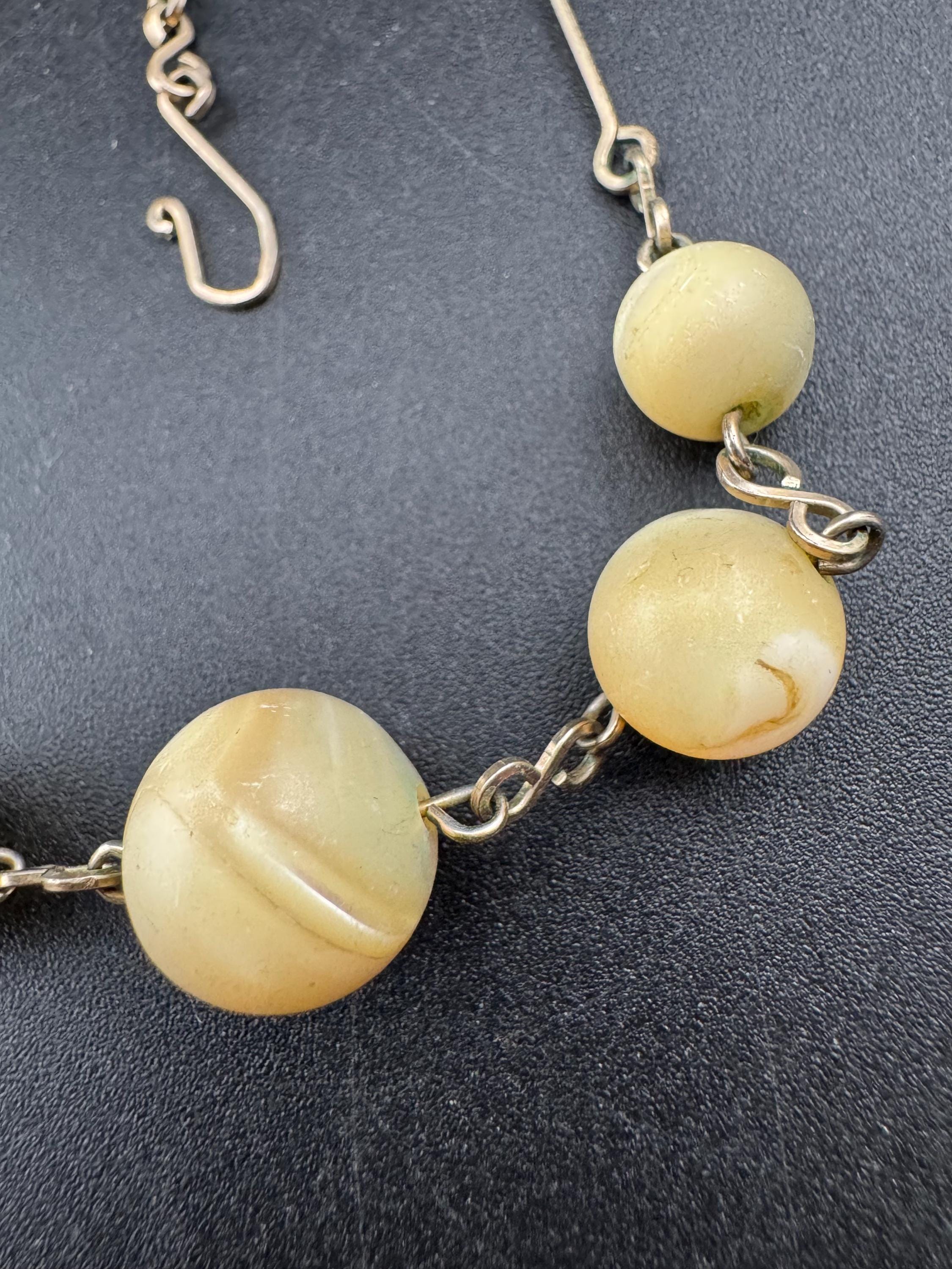 Antique rolled gold natural pearl beaded necklace 43cm