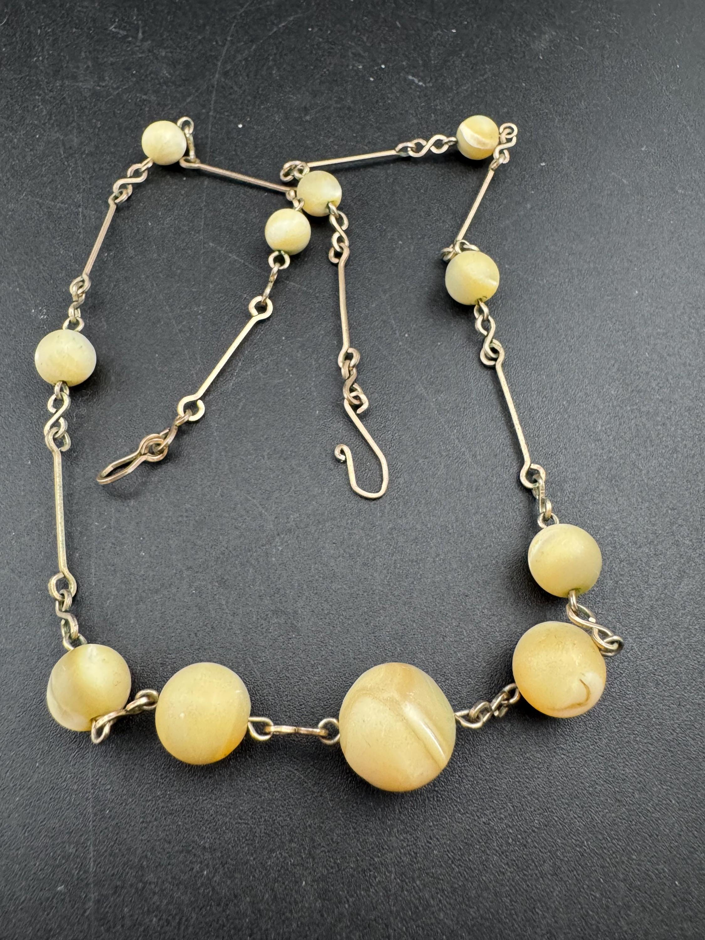 Antique rolled gold natural pearl beaded necklace 43cm