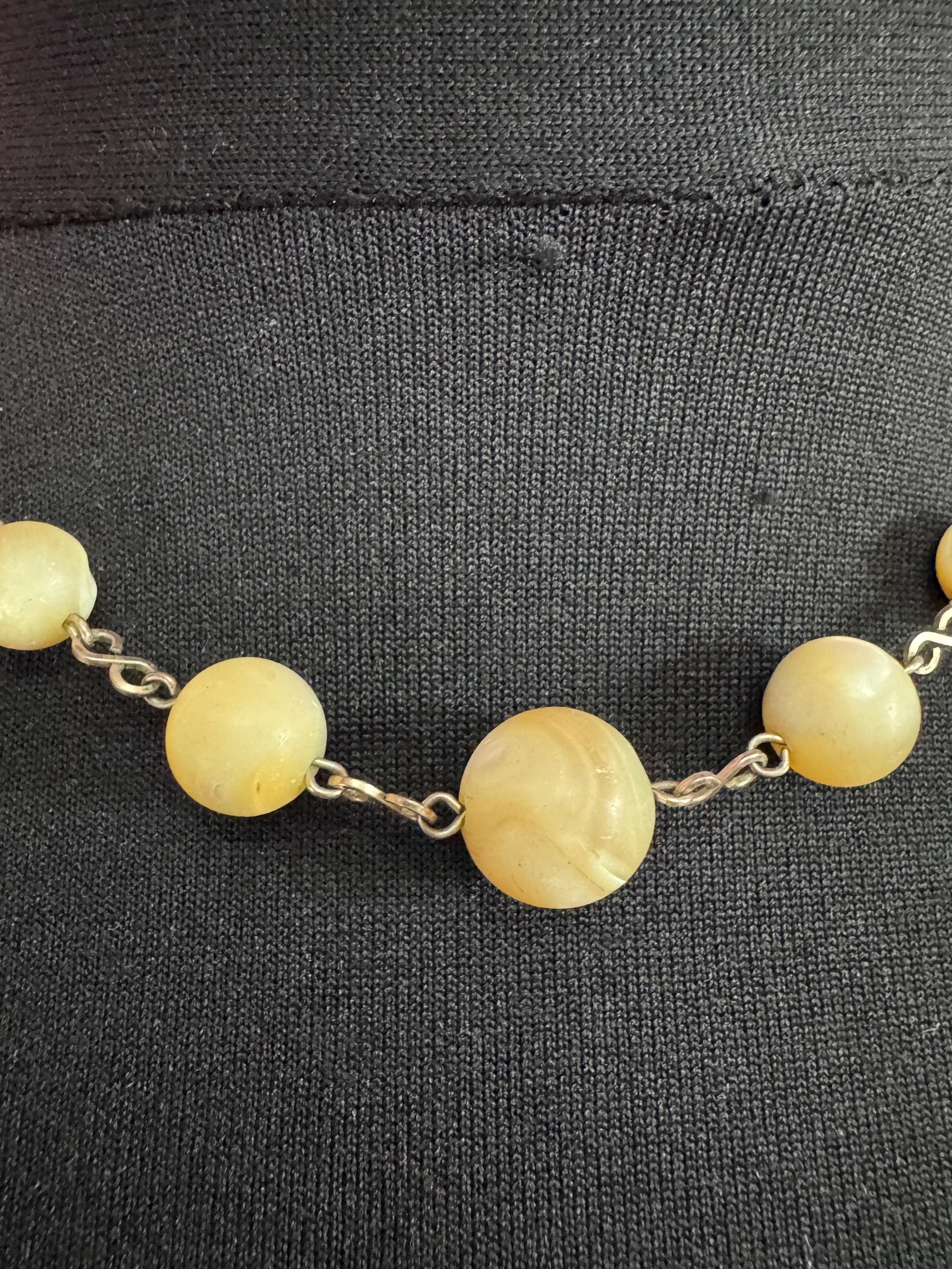 Antique rolled gold natural pearl beaded necklace 43cm