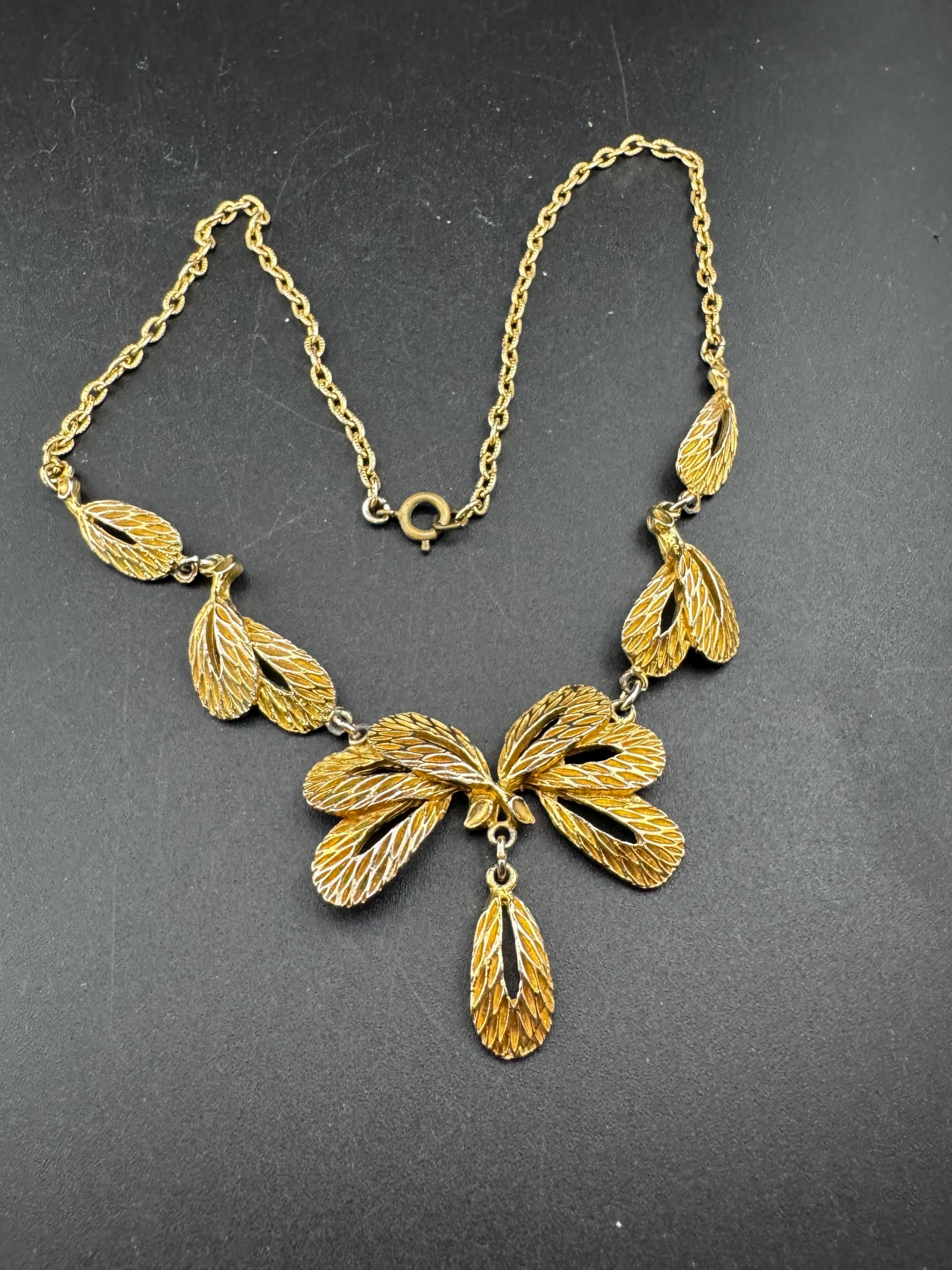 Signed Hollywood gold tone pendant necklace, mid century