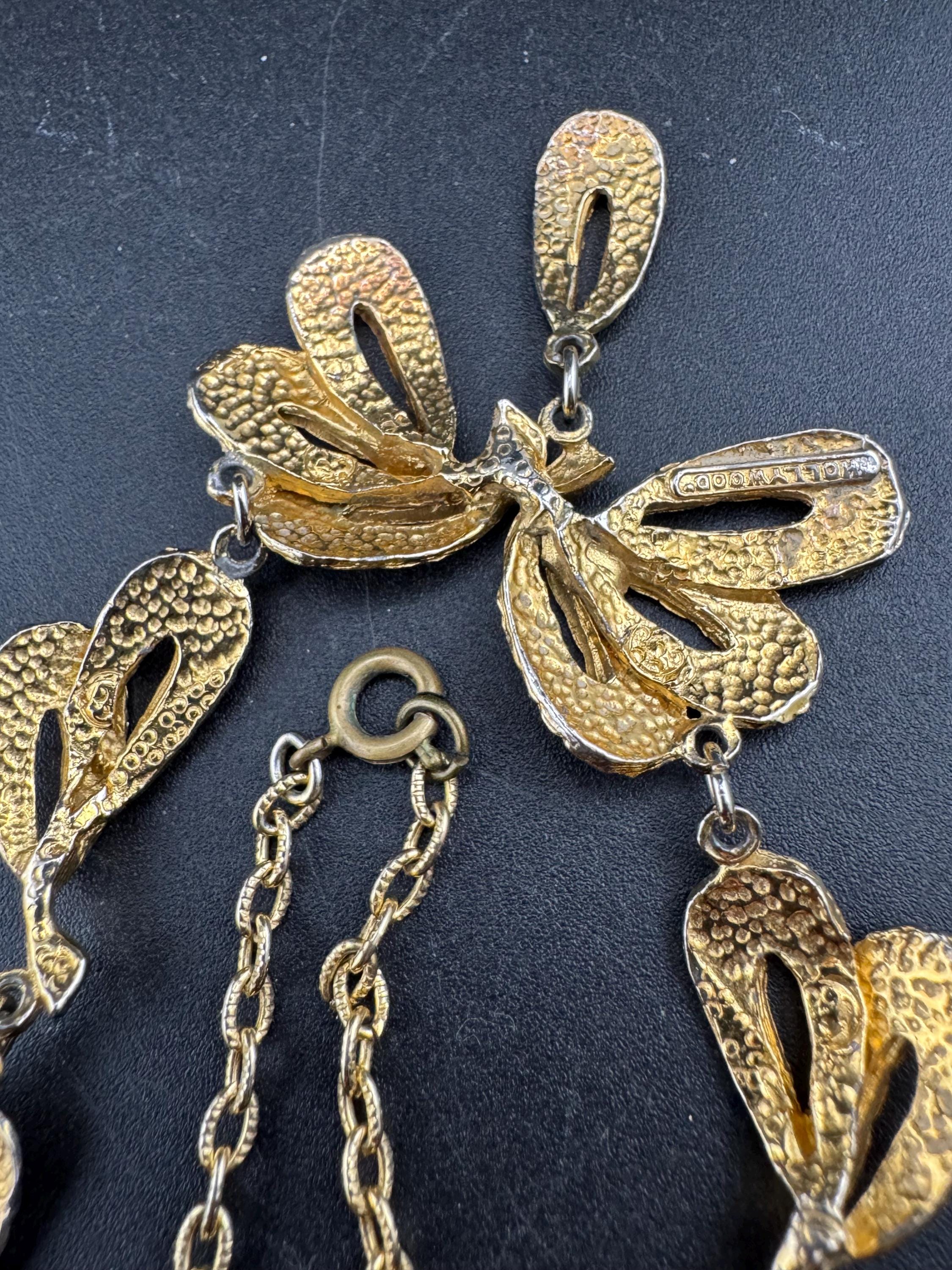 Signed Hollywood gold tone pendant necklace, mid century