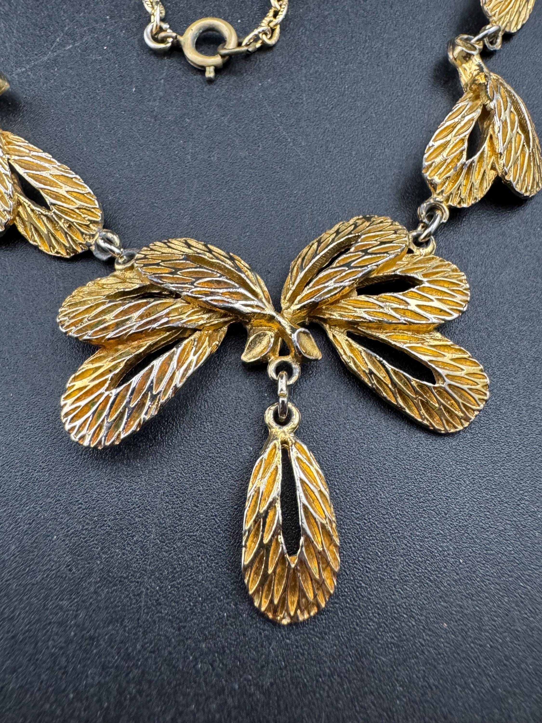Signed Hollywood gold tone pendant necklace, mid century
