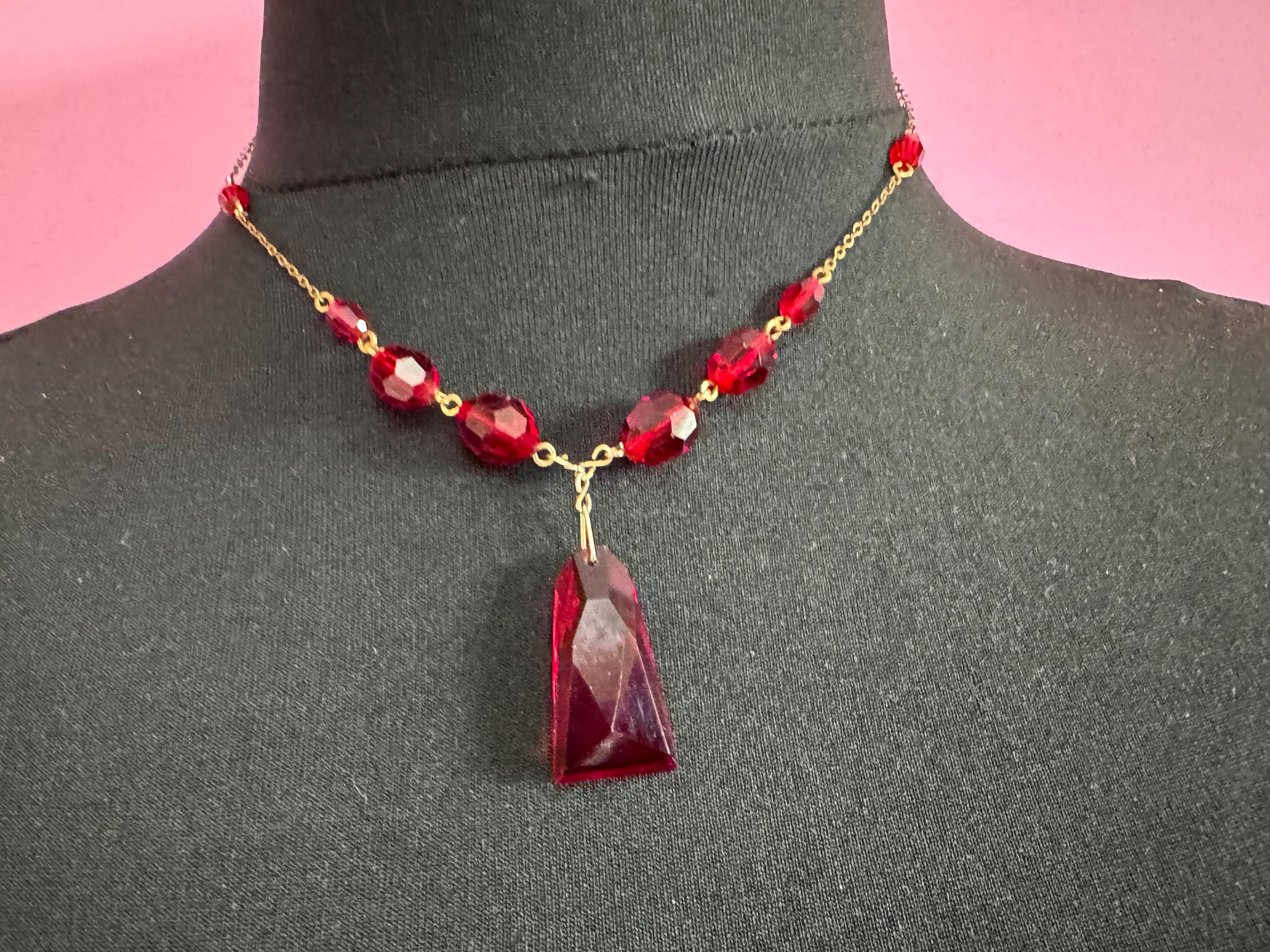 Vintage Art Deco Ruby Red Czech Crystal Jewelry Set