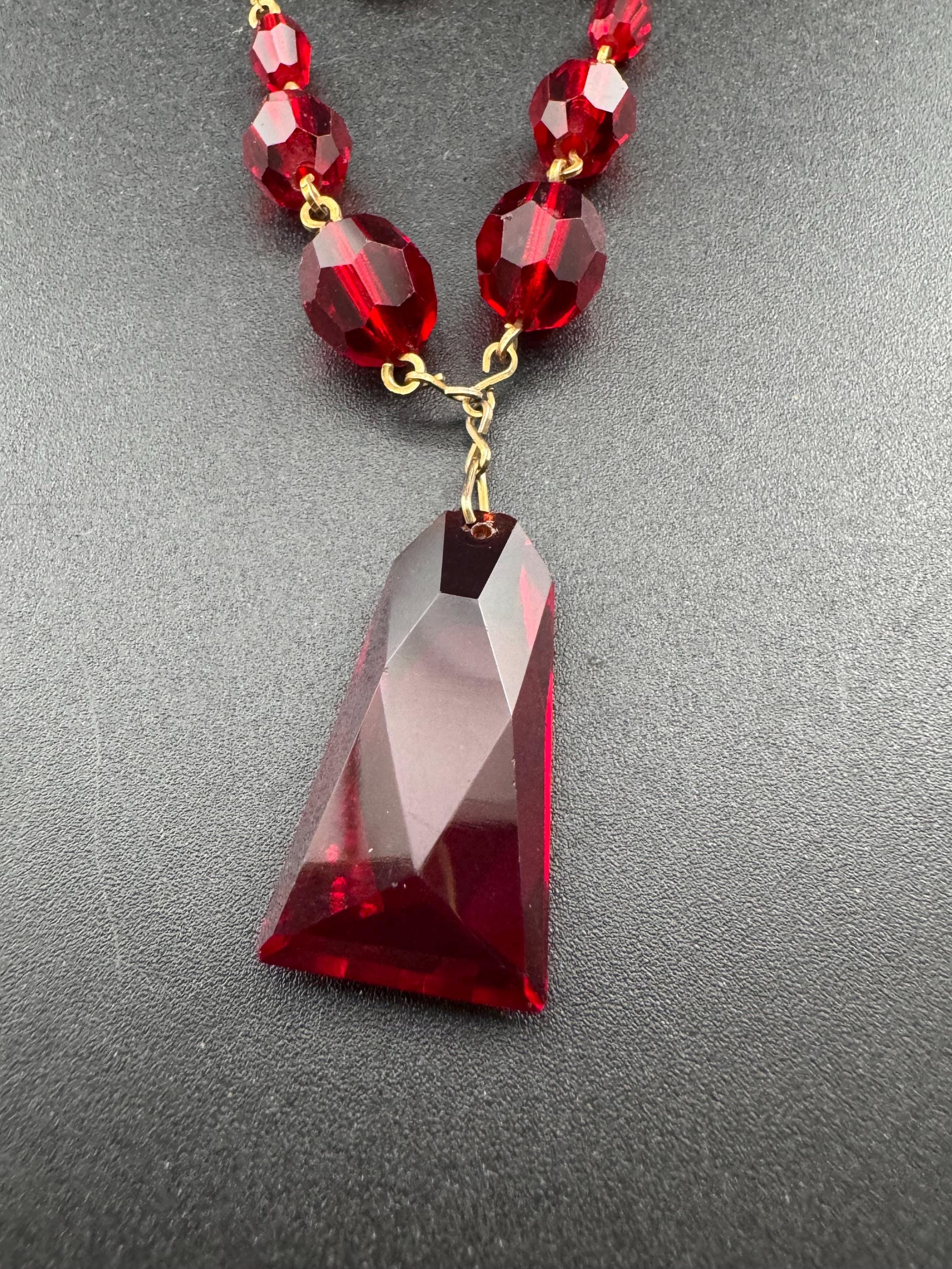Vintage Art Deco Ruby Red Czech Crystal Jewelry Set