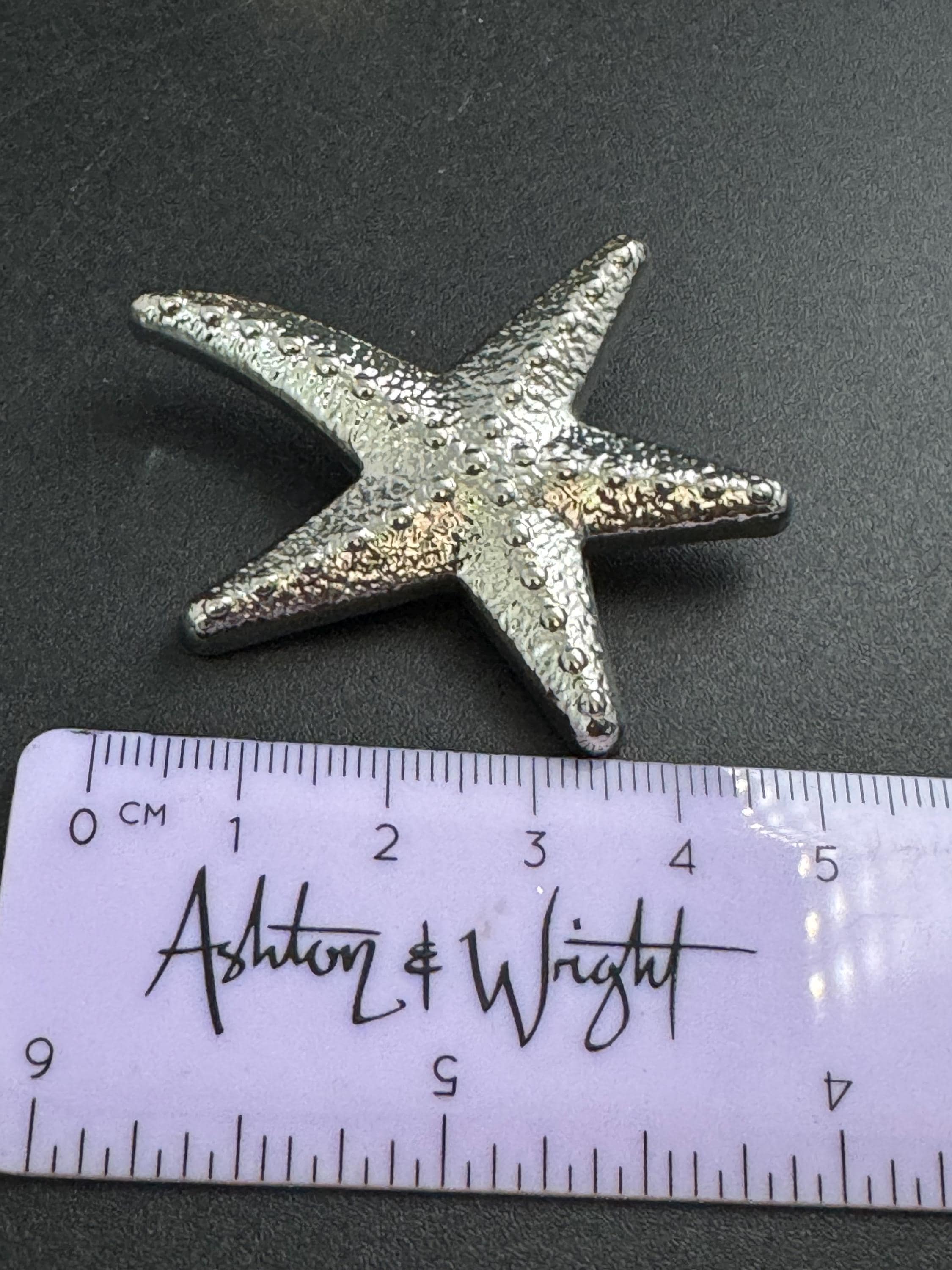 large silver starfish button, metal 1 piece 4cm, nautical 40mm
