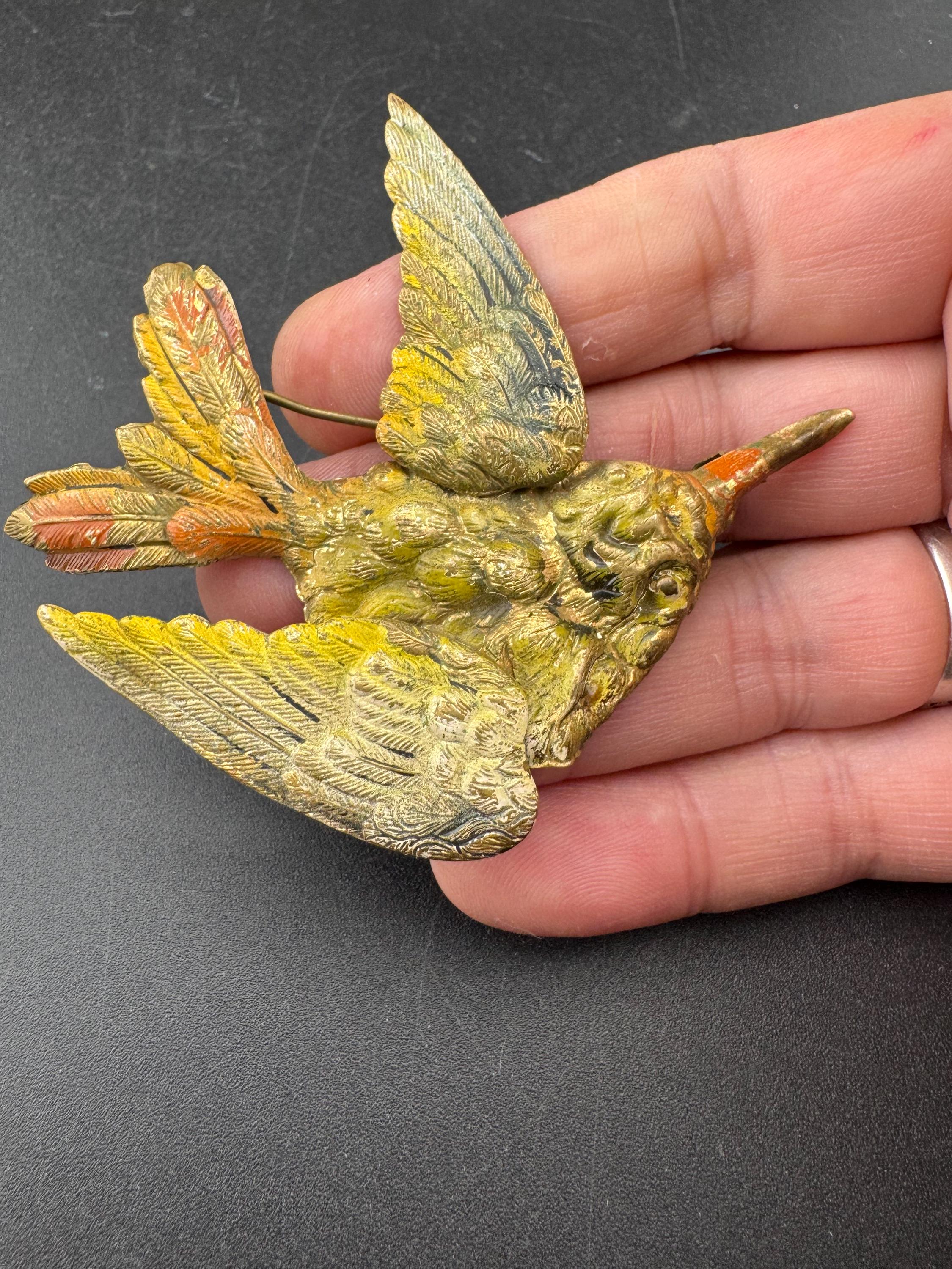Art Deco Czech cold painted bird Brooch: coloured Enamel 6cm
