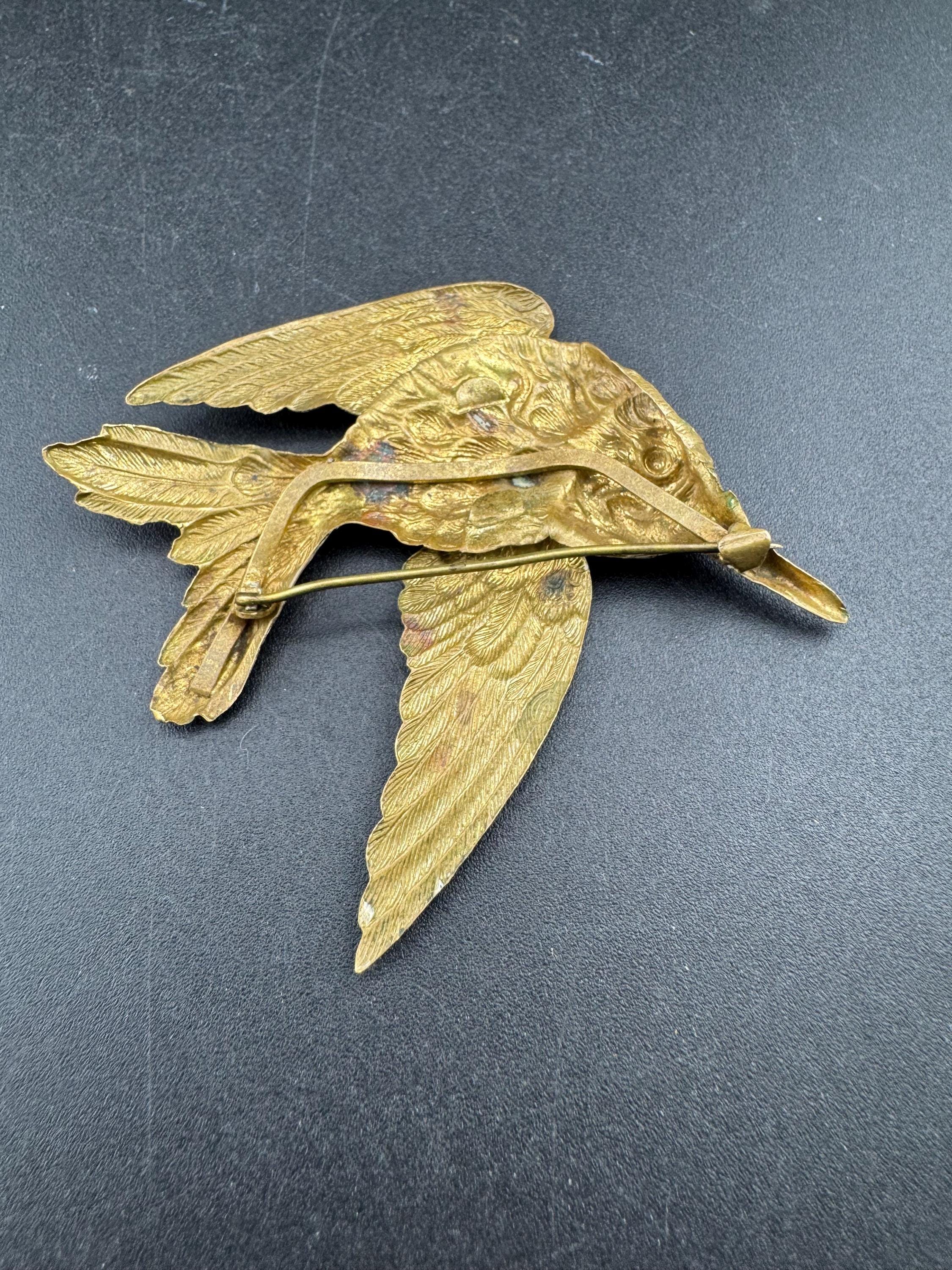 Art Deco Czech cold painted bird Brooch: coloured Enamel 6cm