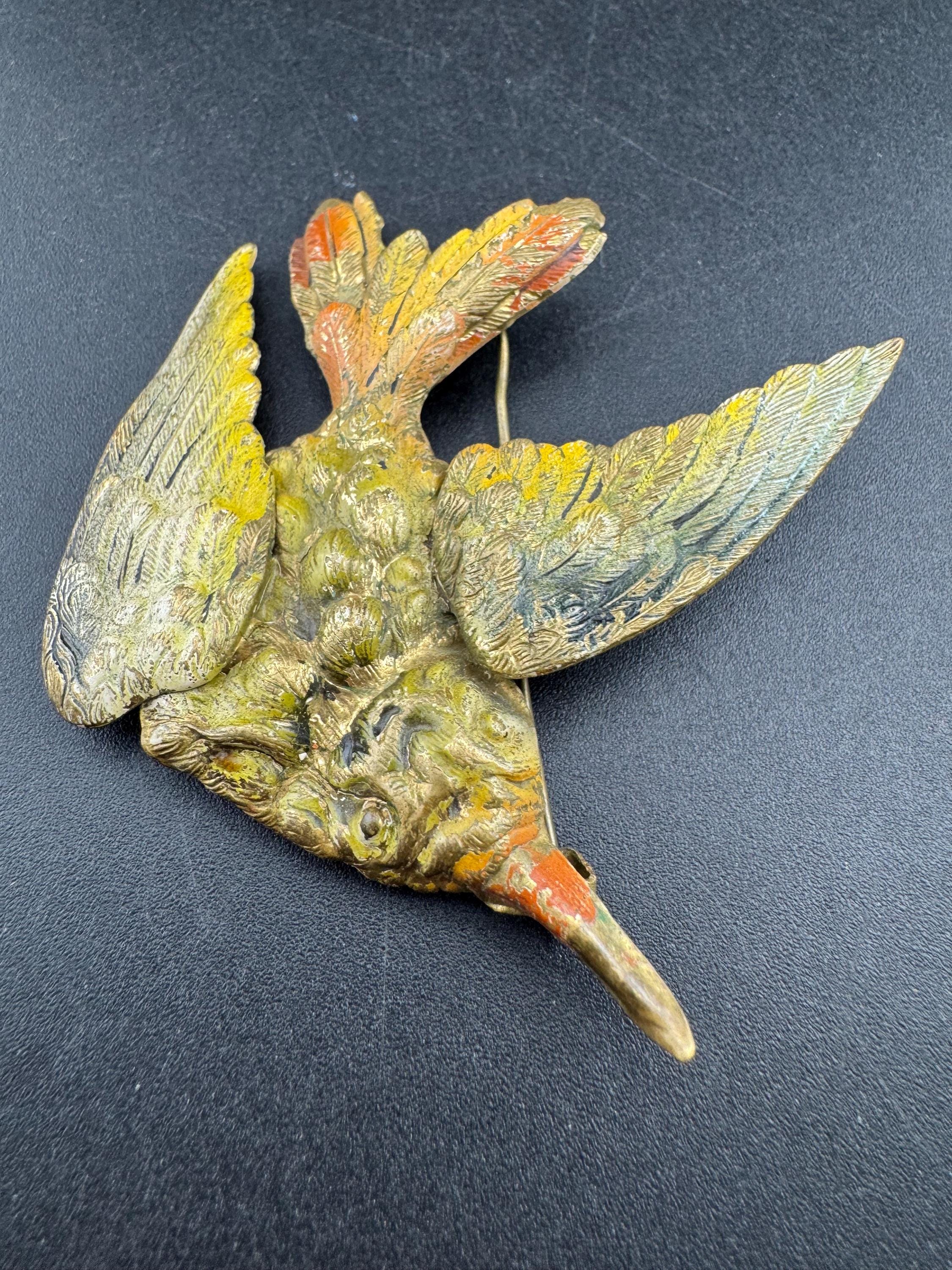 Art Deco Czech cold painted bird Brooch: coloured Enamel 6cm