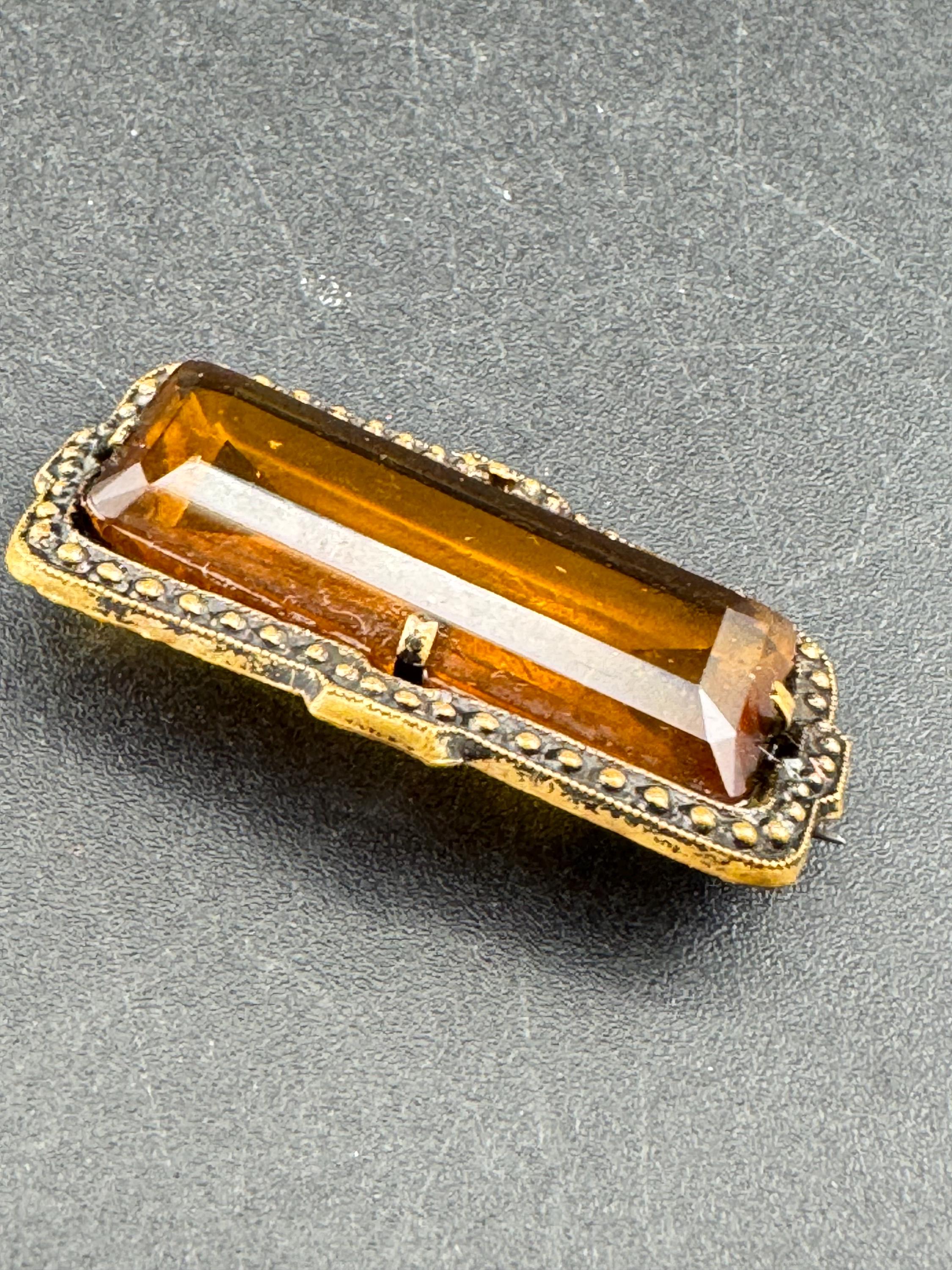 Edwardian Orange citrine glass cabochon brooch old c clasp gold metal