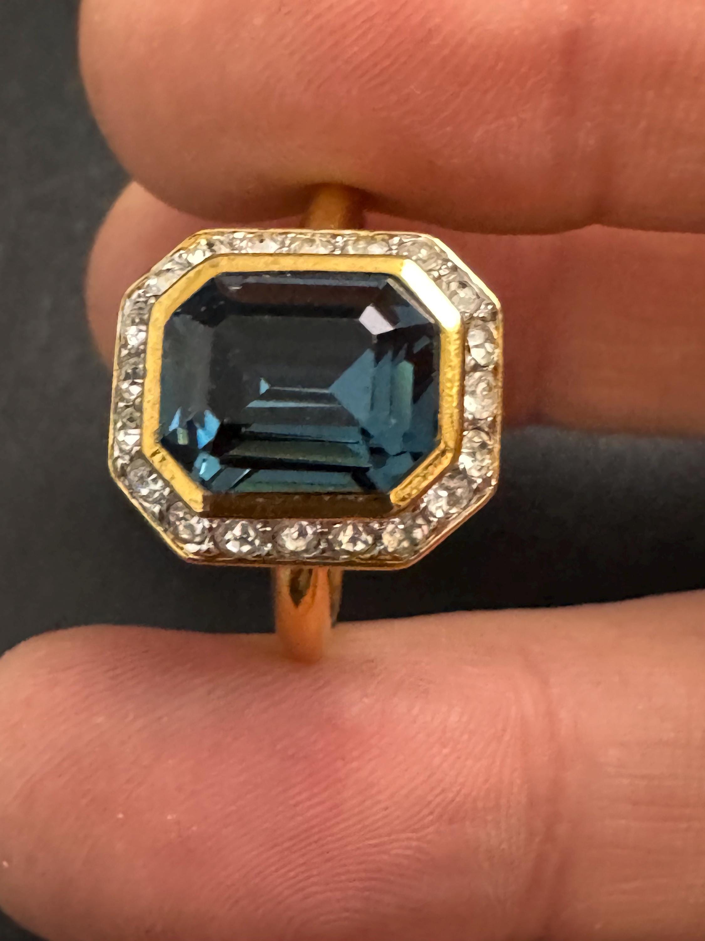 Attwood and Sawyer sapphire crystal dress ring, signed A&S gold tone adjustable