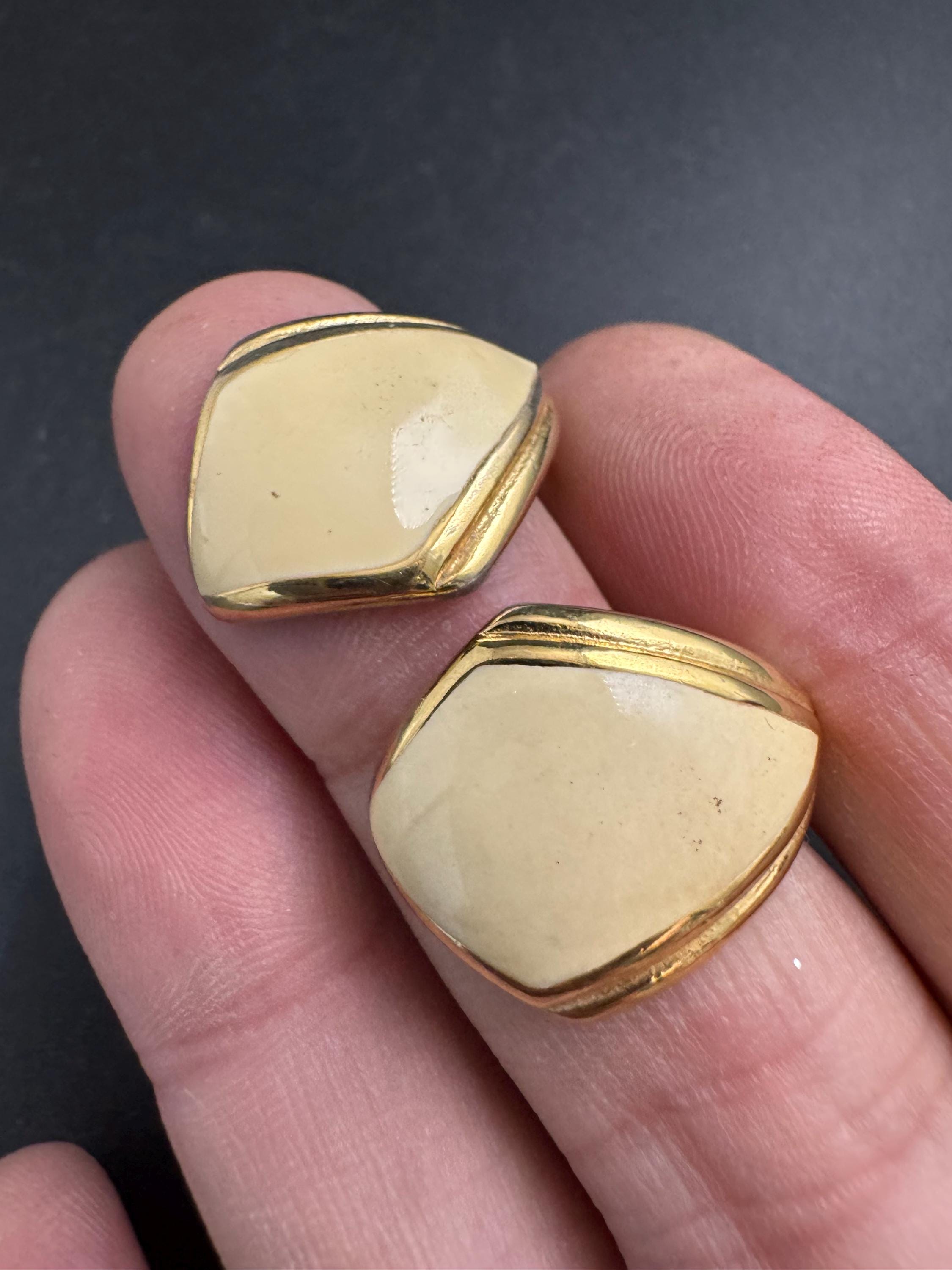 Signed MONET cream enamel pierced earrings, 80s studs