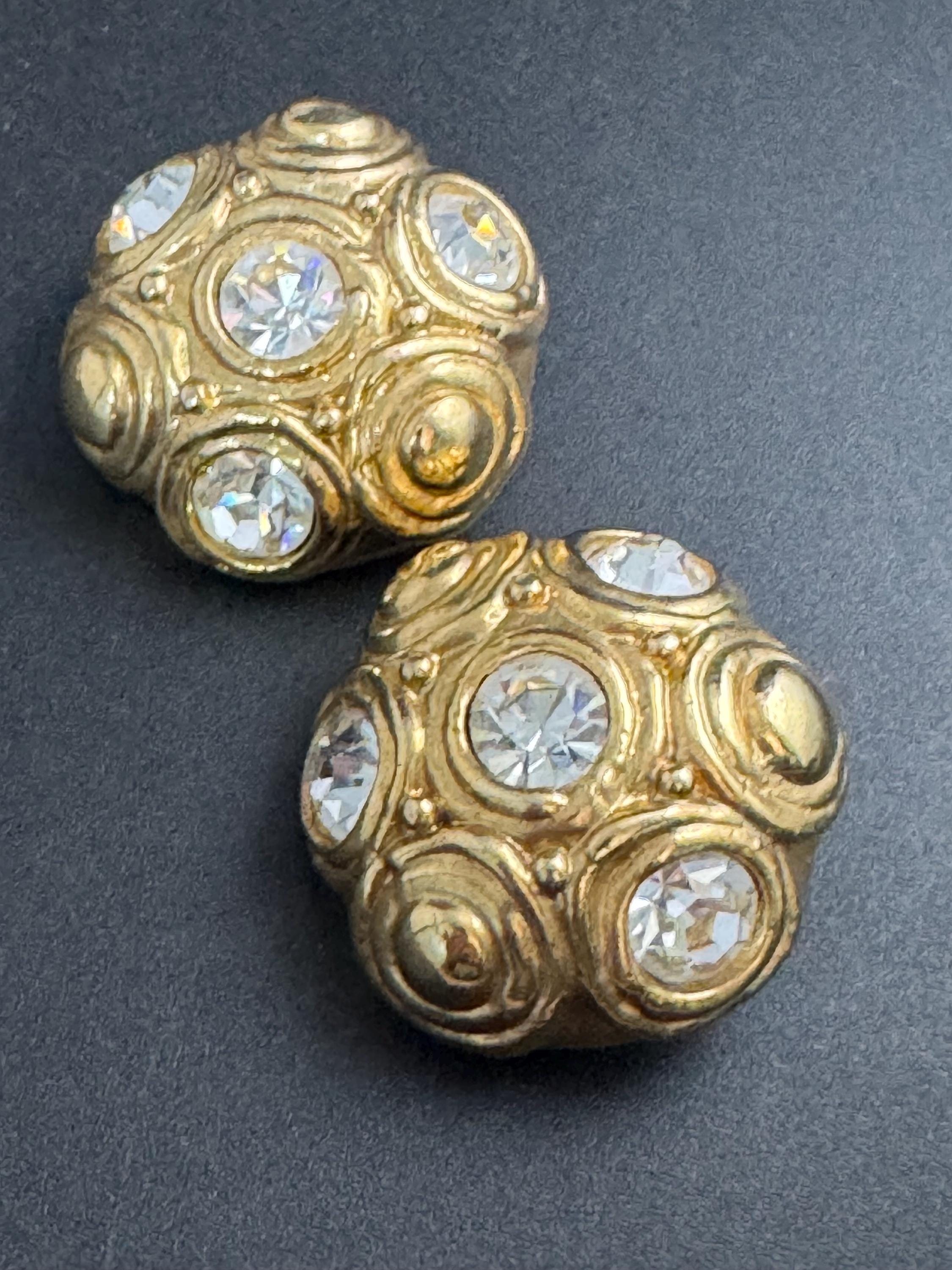 big gold clear crystal domed Clip On Earrings: Oversized designer studs
