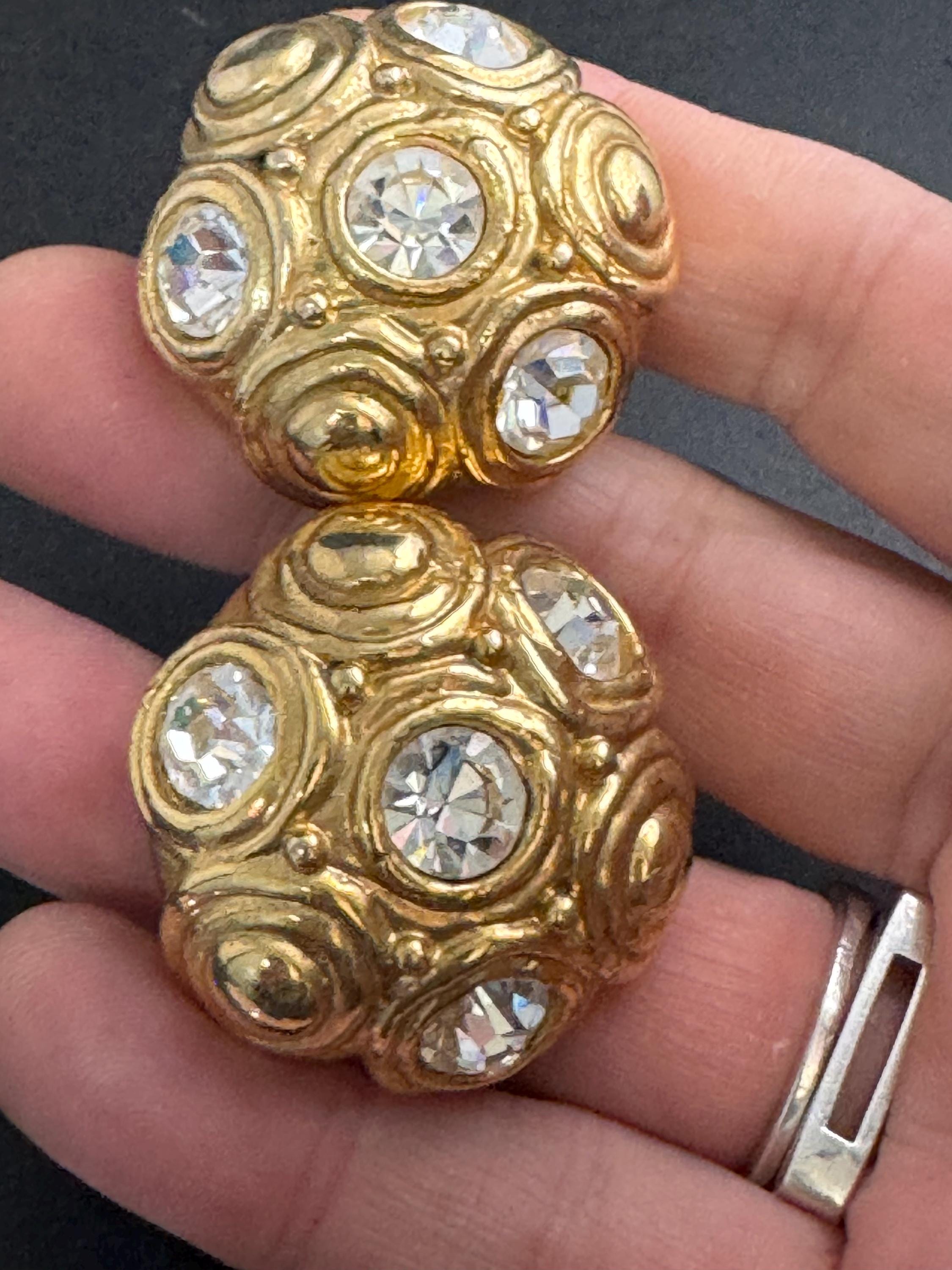 big gold clear crystal domed Clip On Earrings: Oversized designer studs