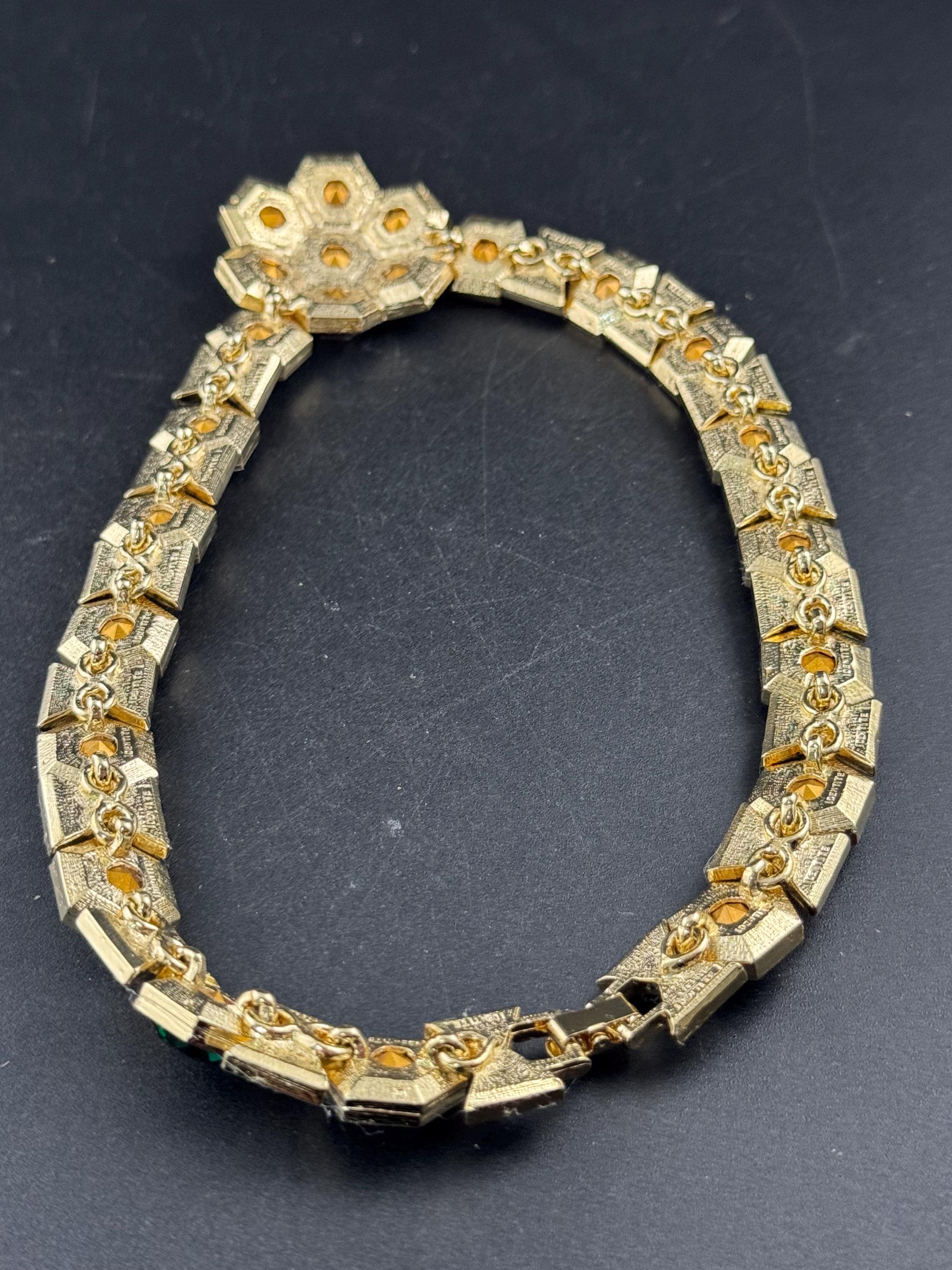 Vintage Swarovski Crystal Choker: emerald green Rhinestone Gold Tone Necklace