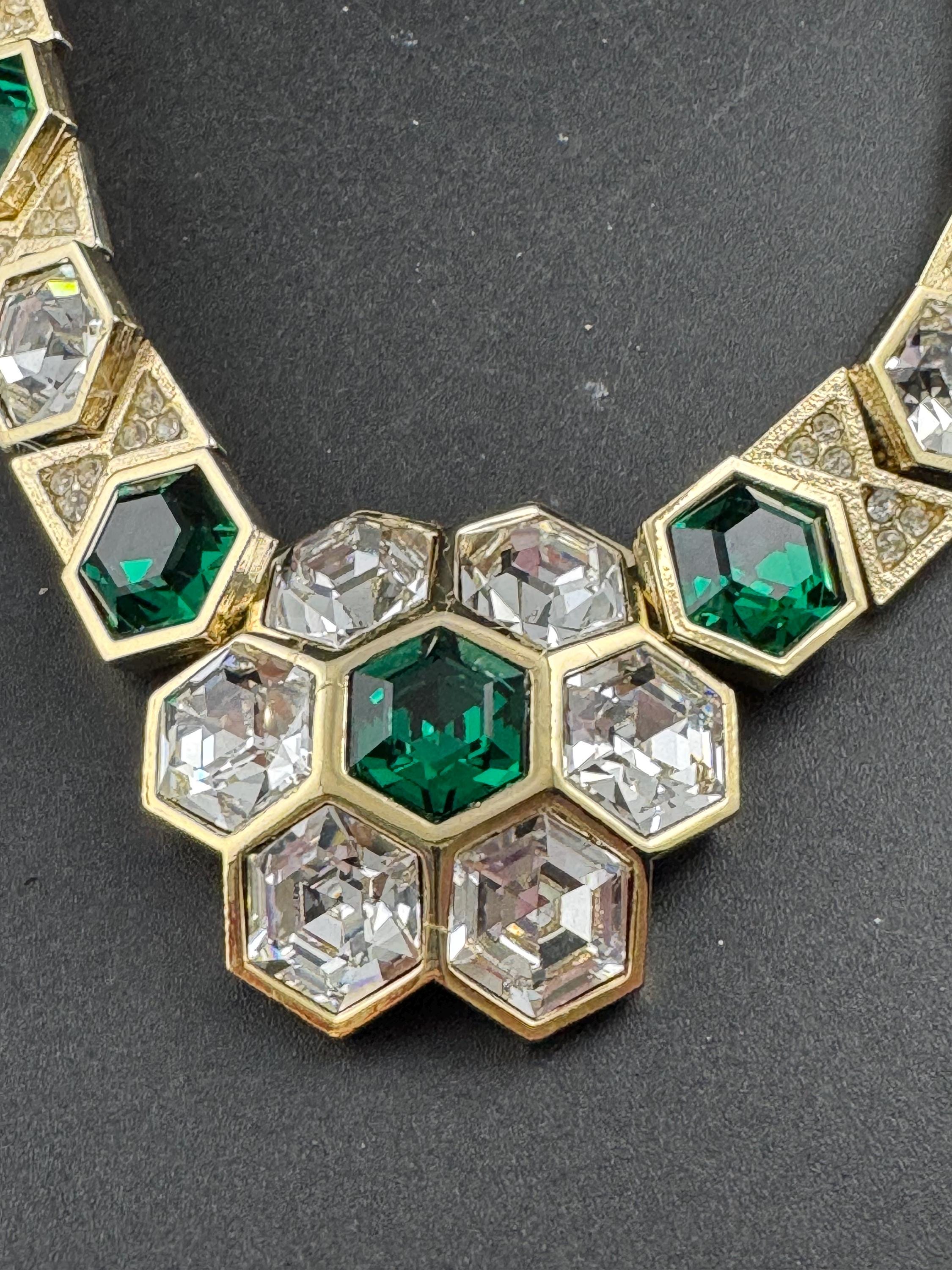 Vintage Swarovski Crystal Choker: emerald green Rhinestone Gold Tone Necklace