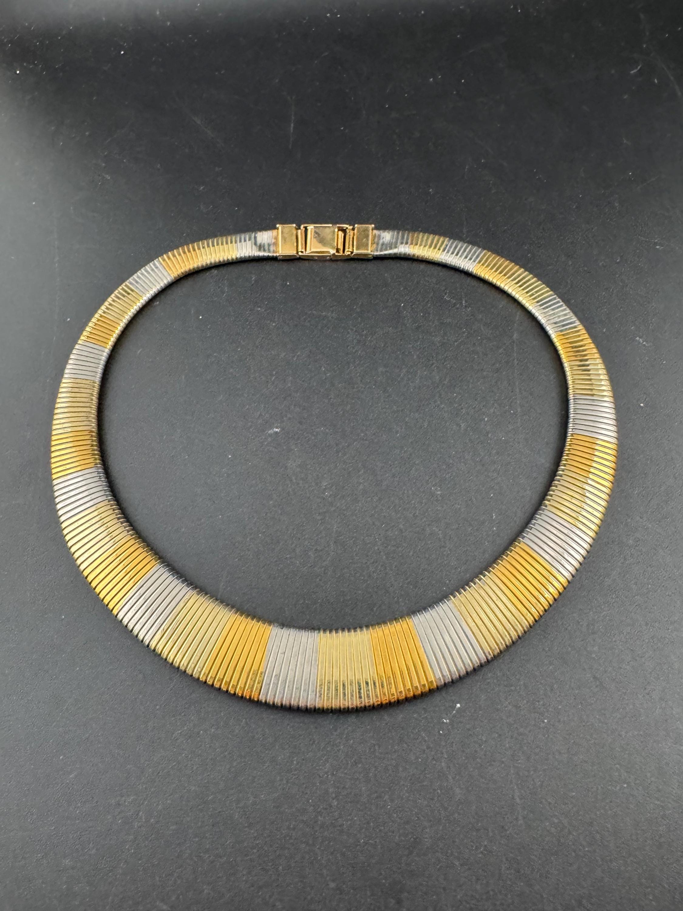 Two tone silver and gold omega choker necklace , vintage 49cm