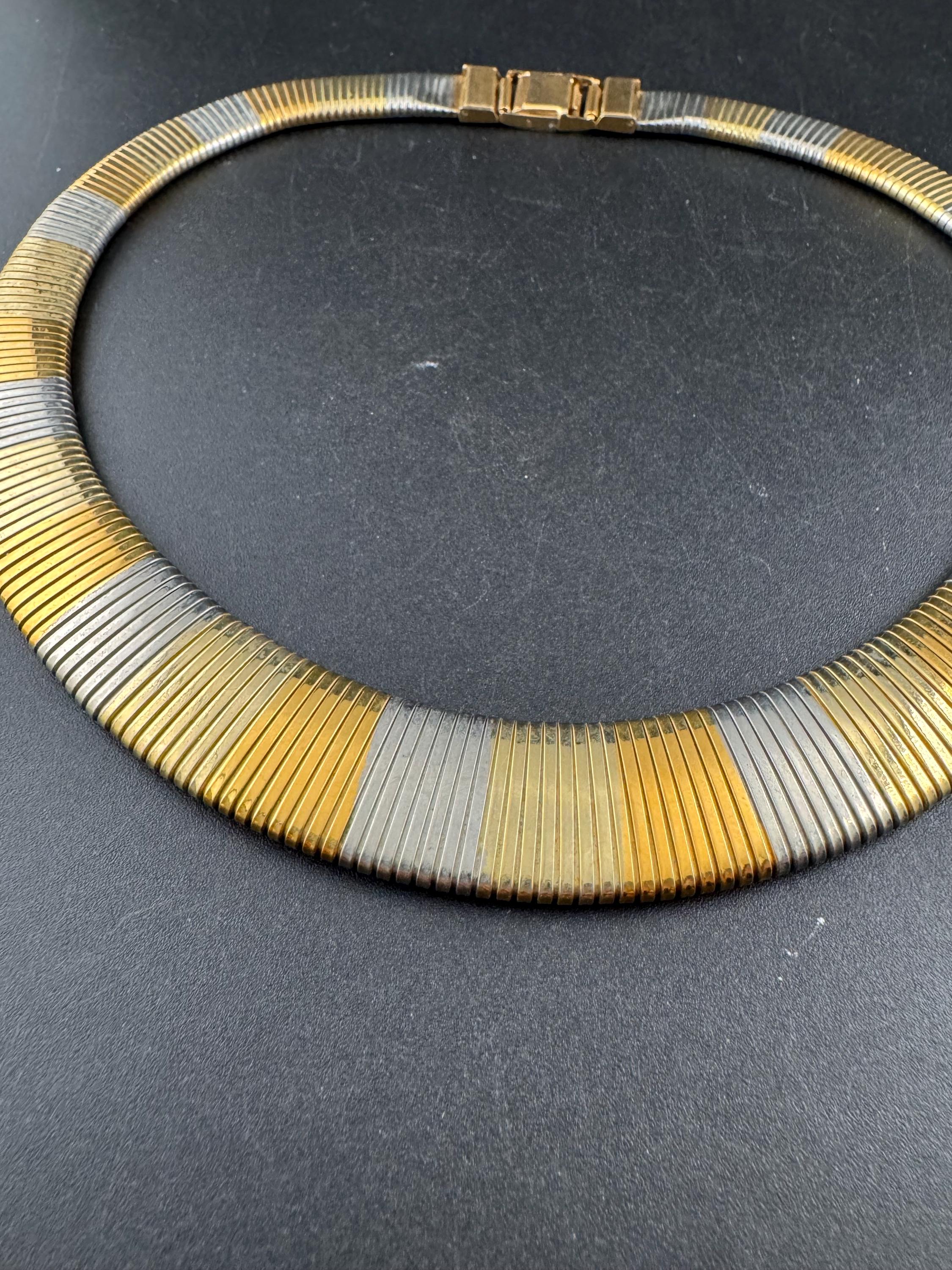 Two tone silver and gold omega choker necklace , vintage 49cm