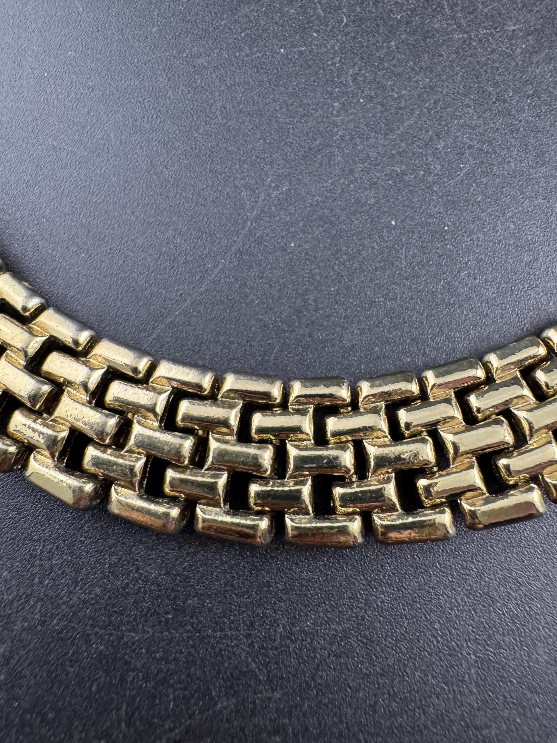 1980s wide panther brick link gold plated choker necklace 44cm