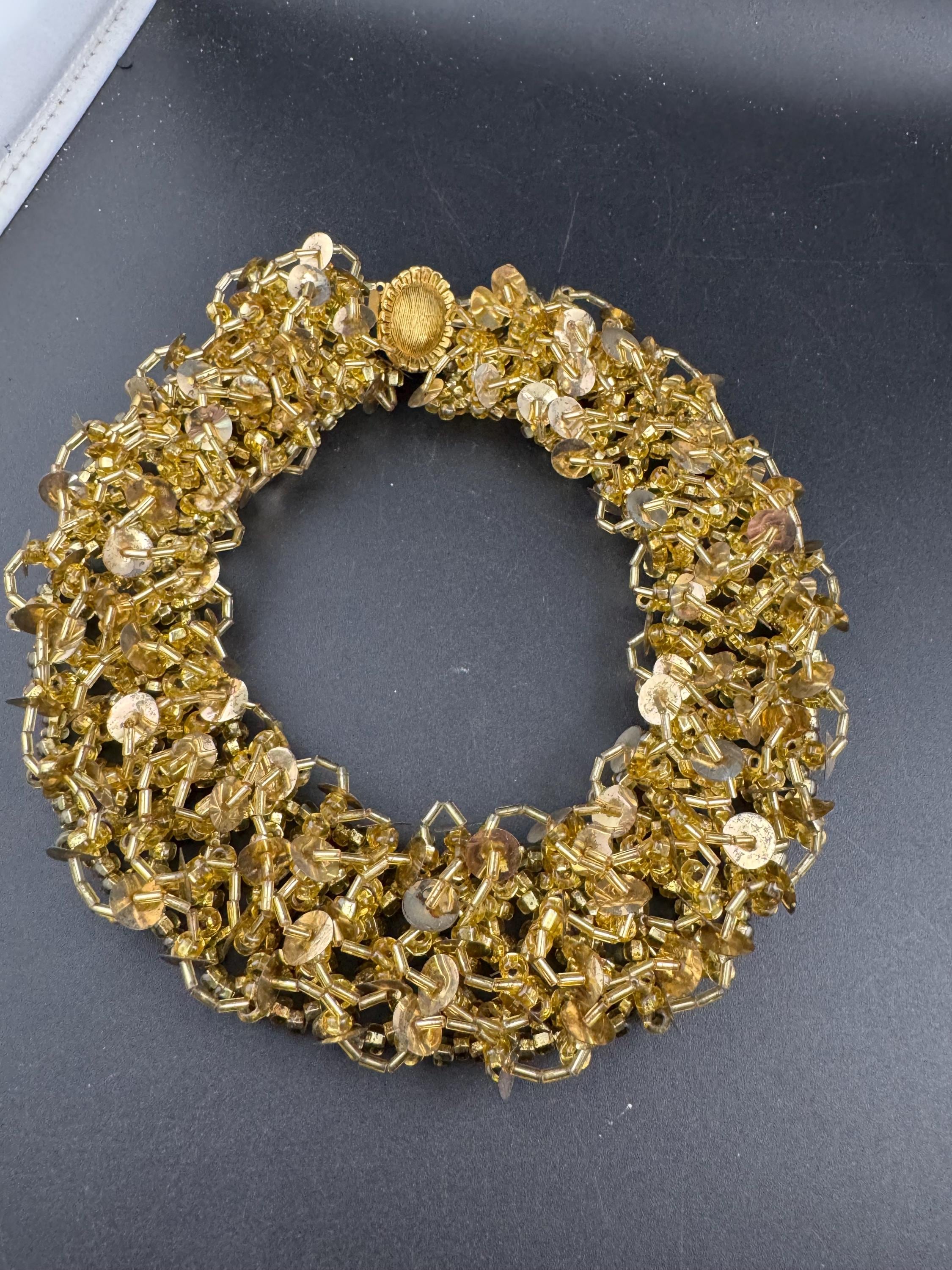 1980s signed Italian wide beaded gold choker necklace 46cm